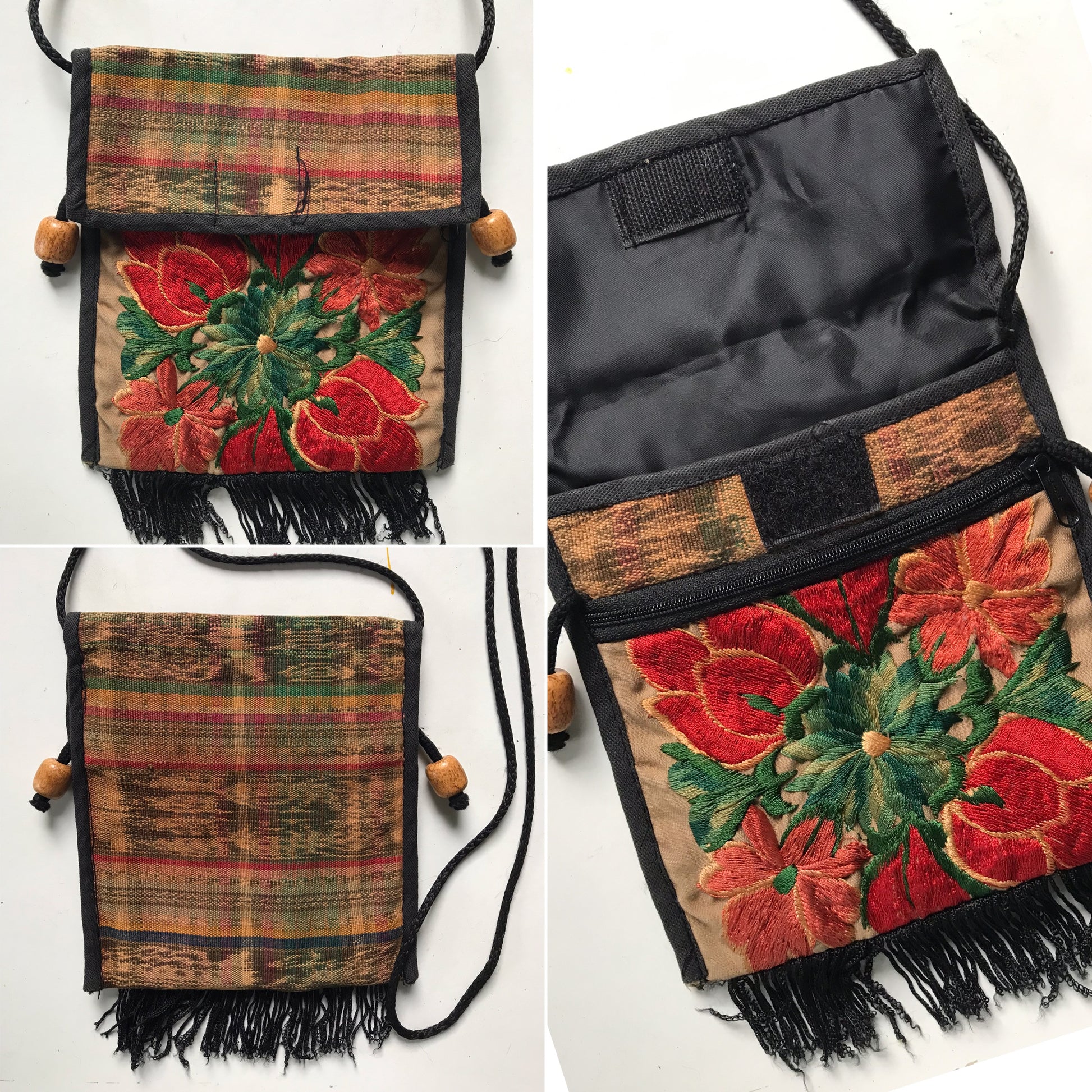 vintage embroidery cross body boho purse beaded tassel