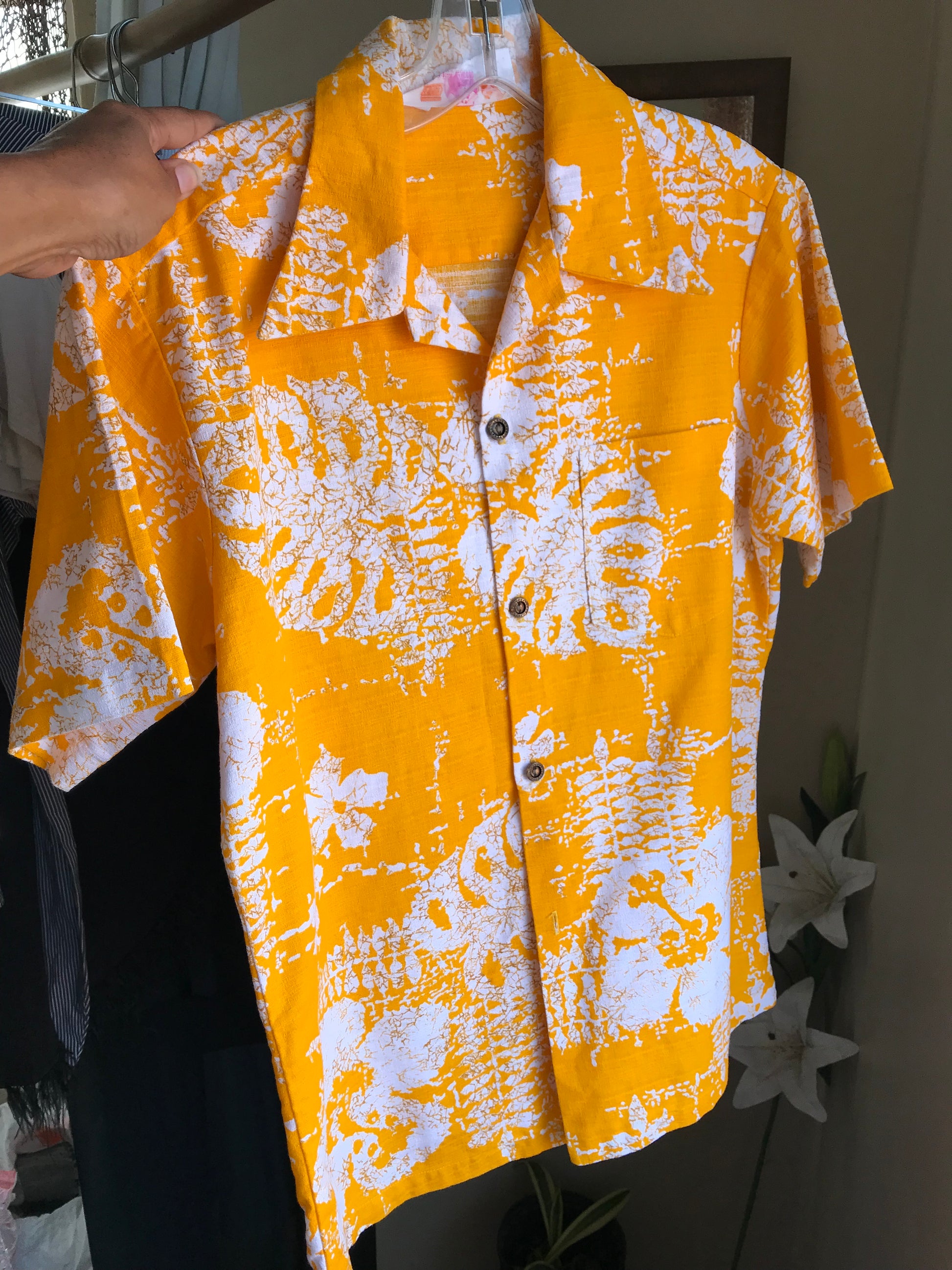 Men's organic Hawaiian shirt bright yellow ,,, S/M