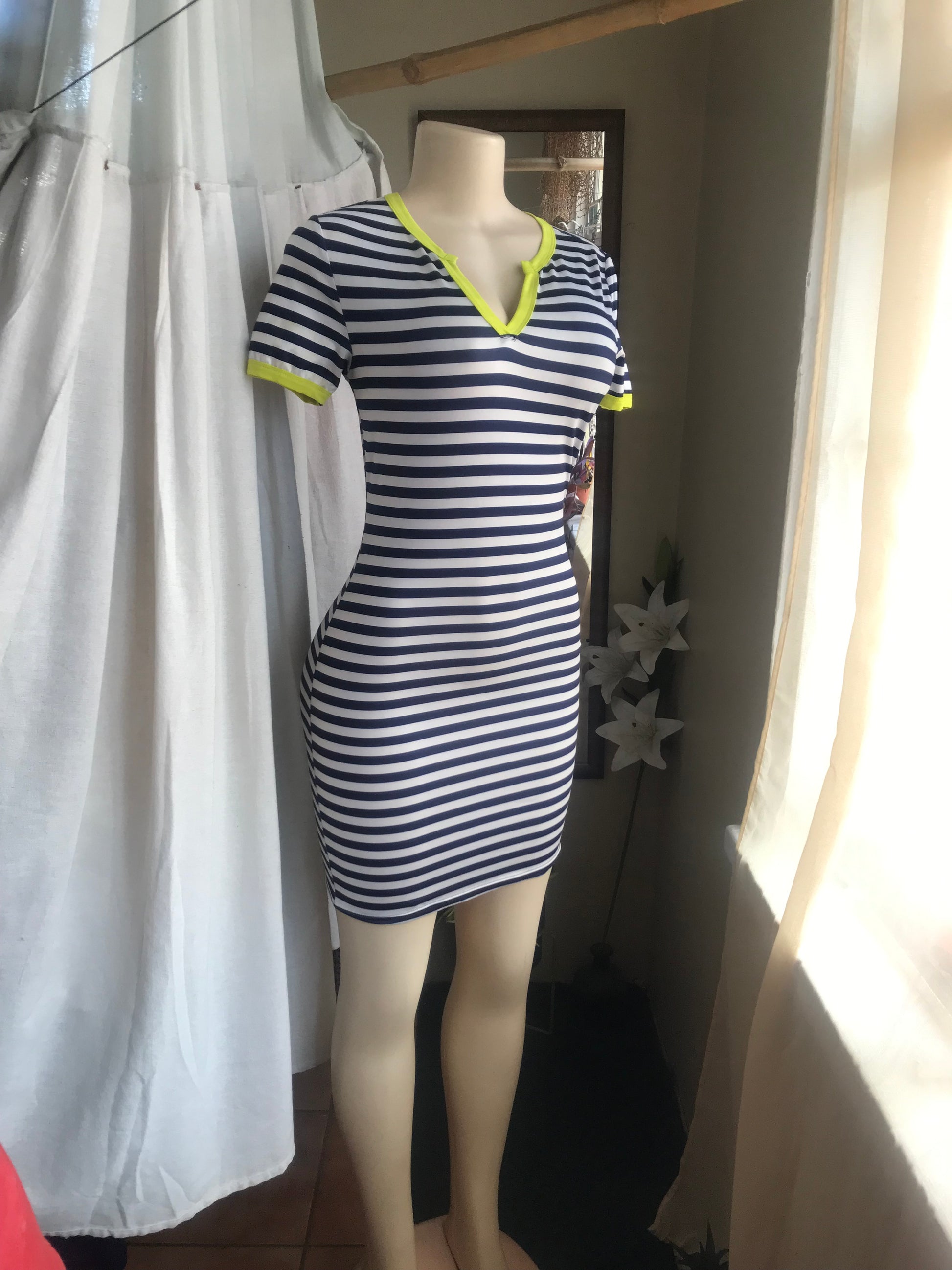 Blue stripe shirt dress