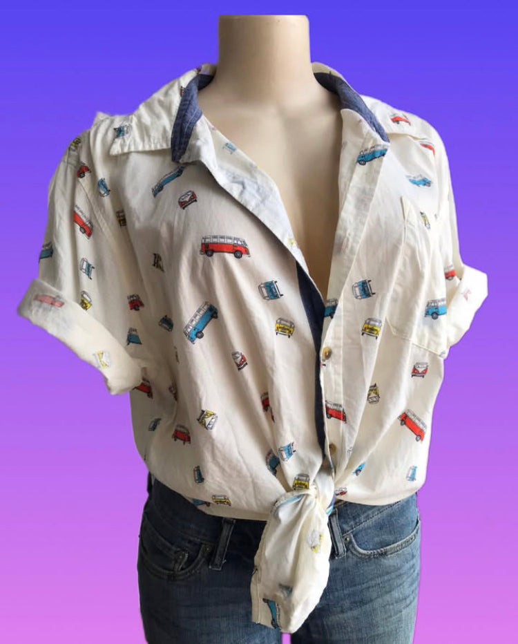 Vintage cotton men's hippie bus print shirt