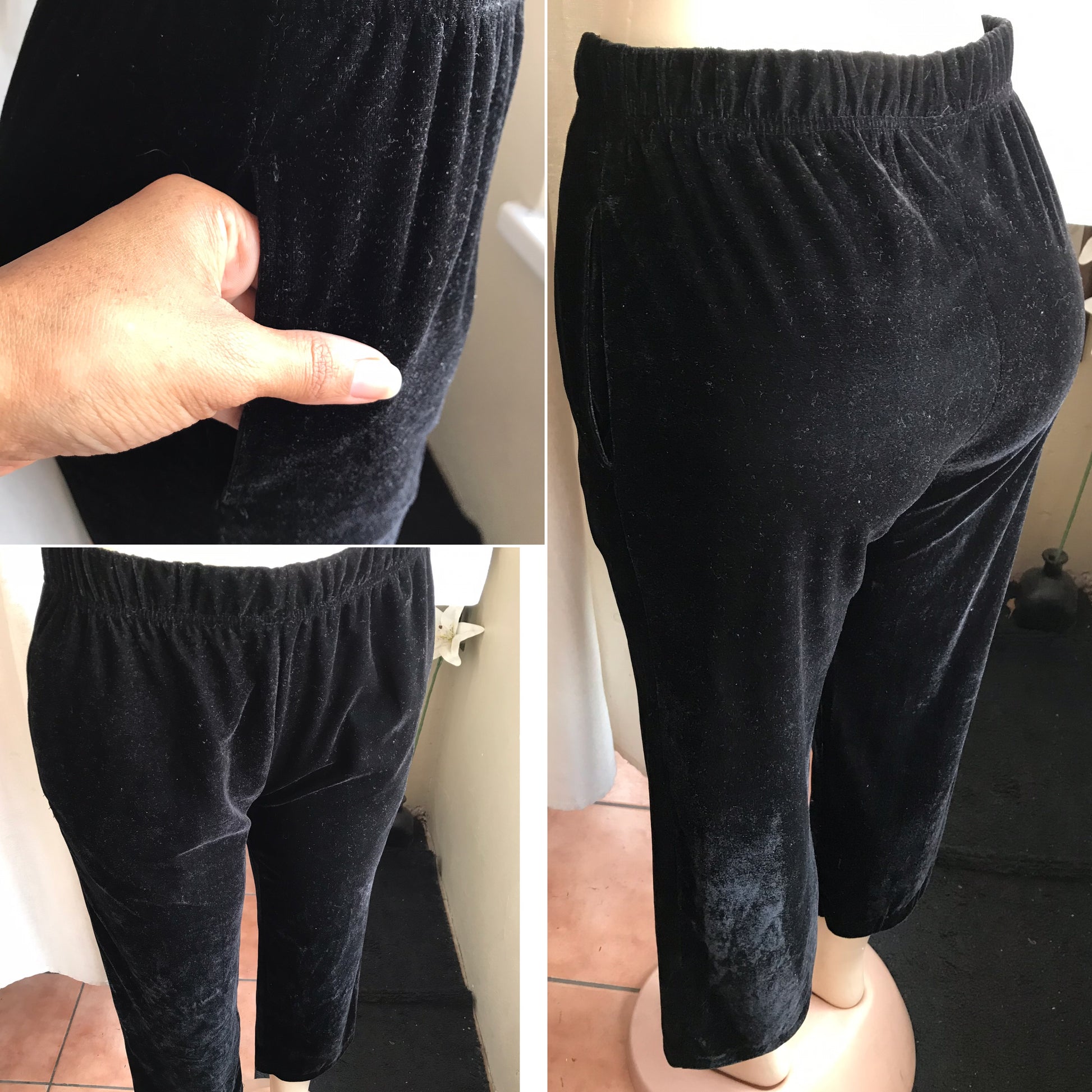 vintage black velveteen pants with pockets ::: m ^^^