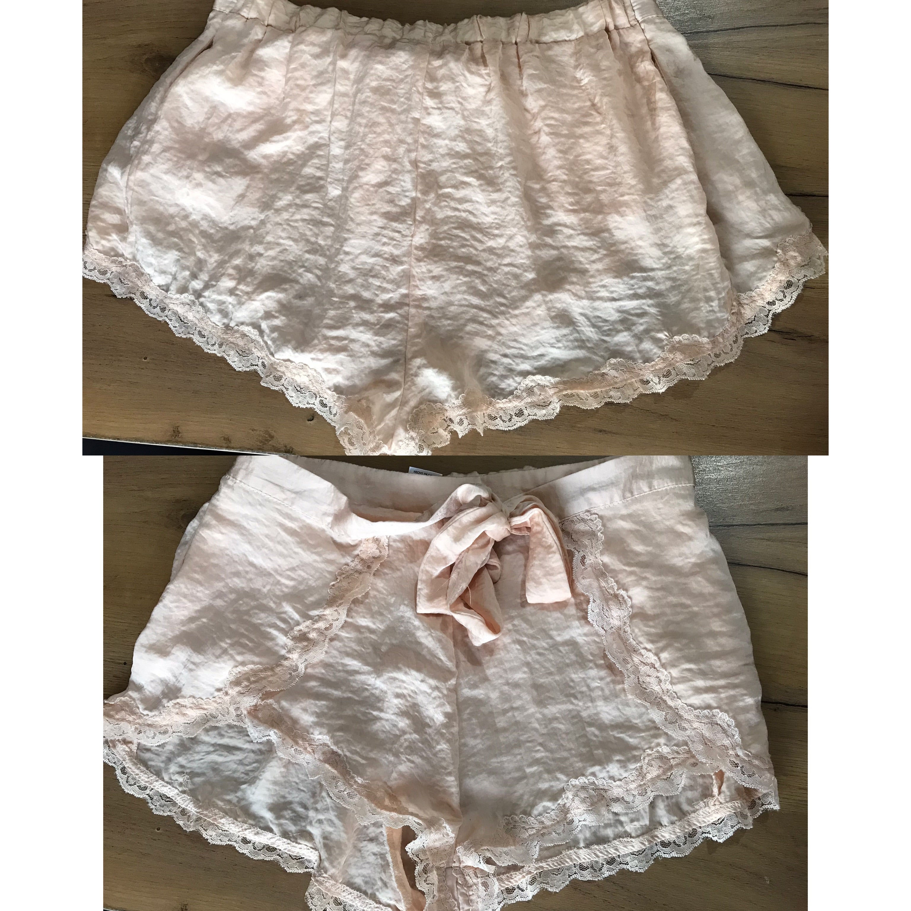 nude silky night shorts tied lace . M