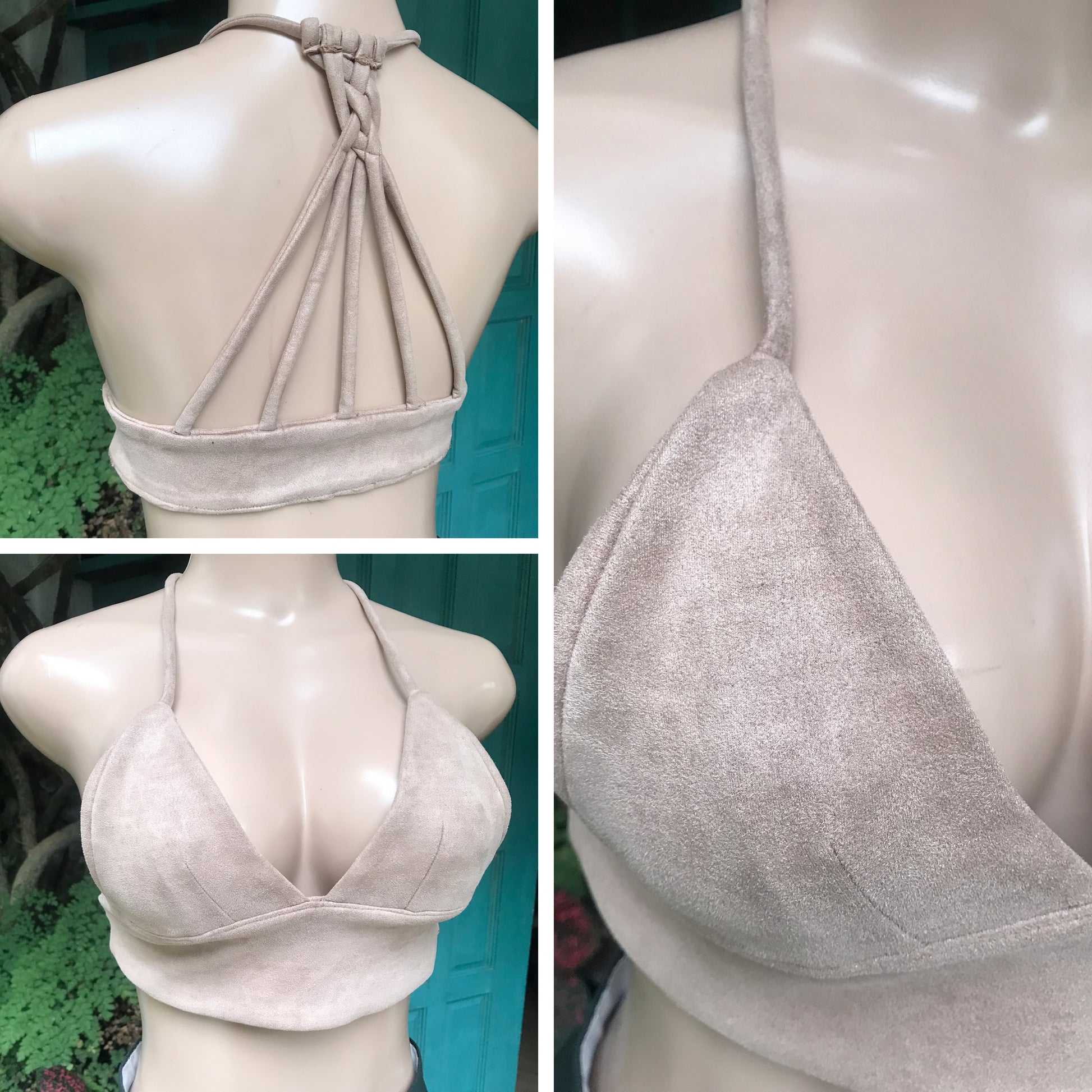 suede sand strappy back crop top ... s