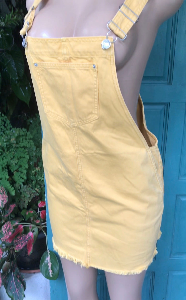 Mustard yellow denim overall dress