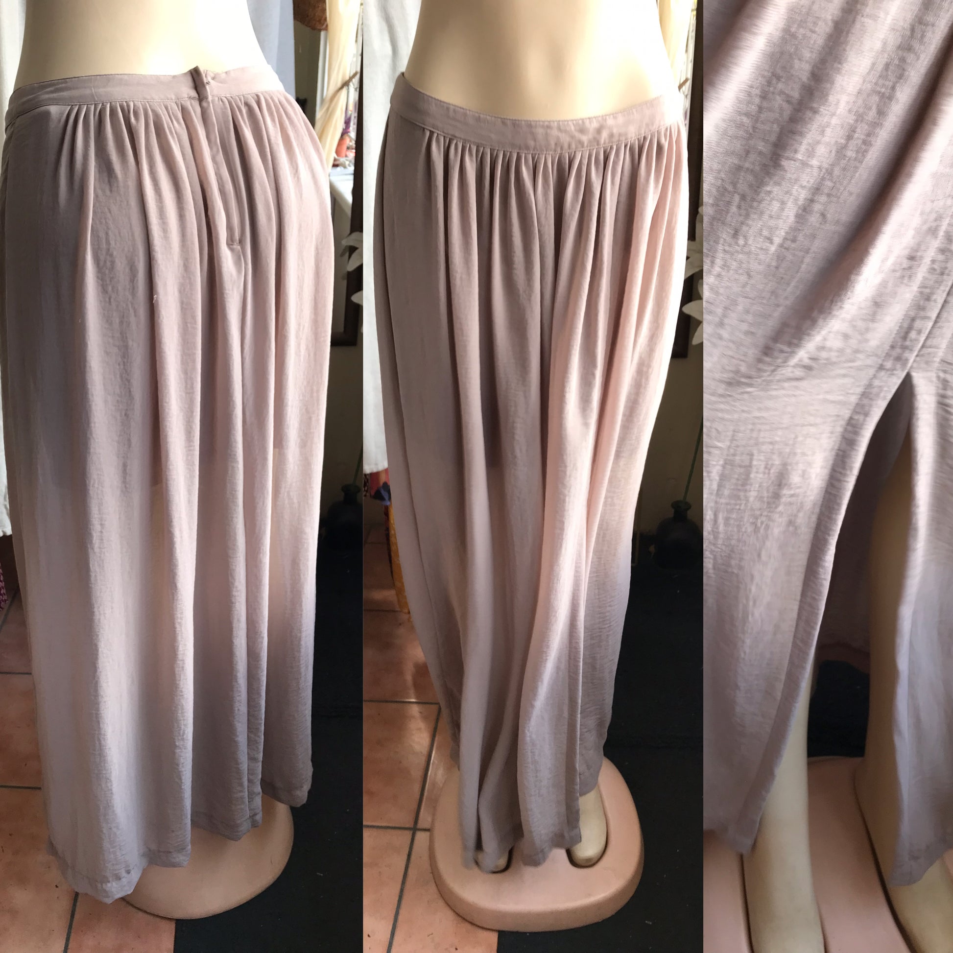 cream sheer slit maxi skirt layered m