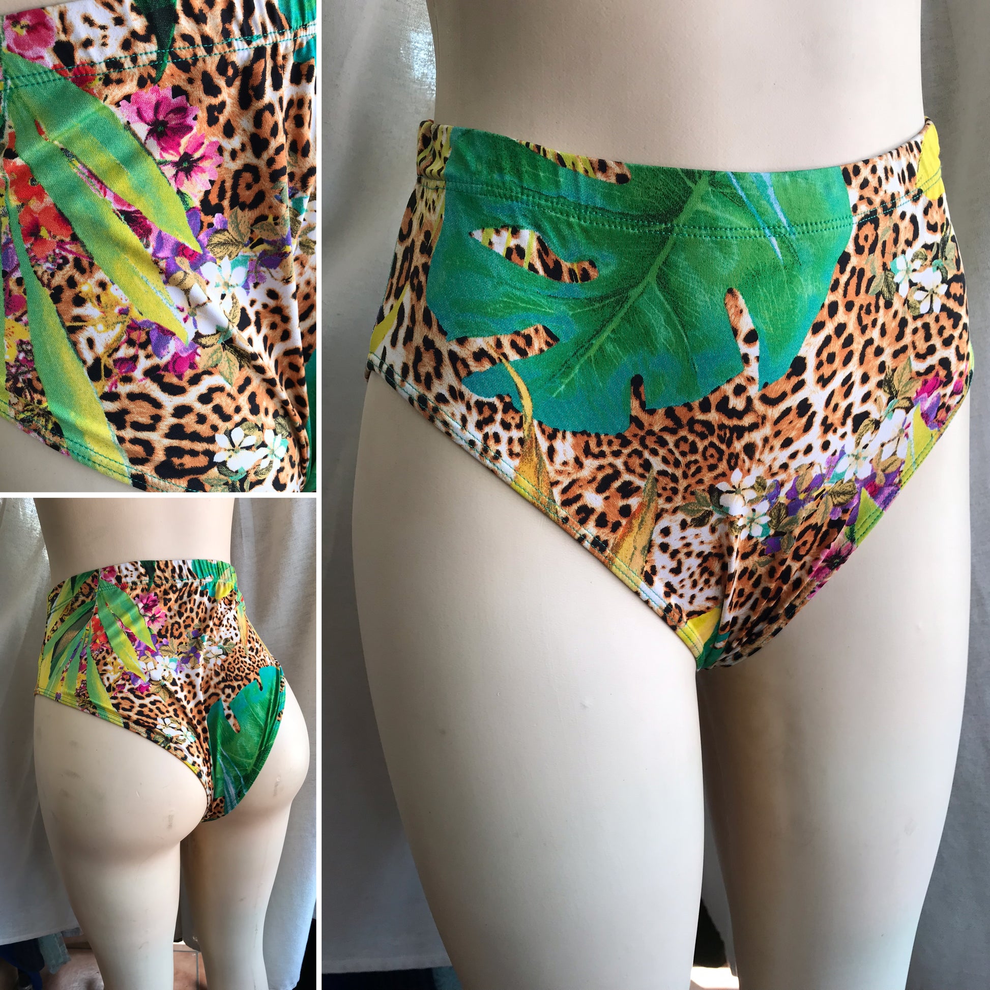 new tropical cheetah high cut bikini bottom m