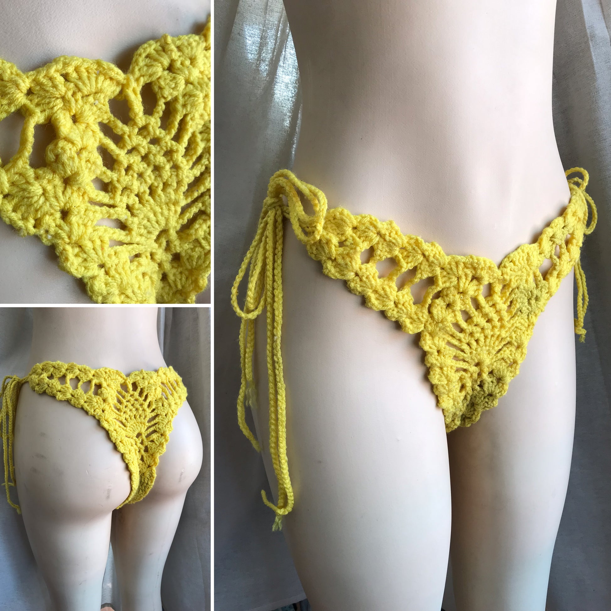 unworn bright yellow crochet bikini bottom one size