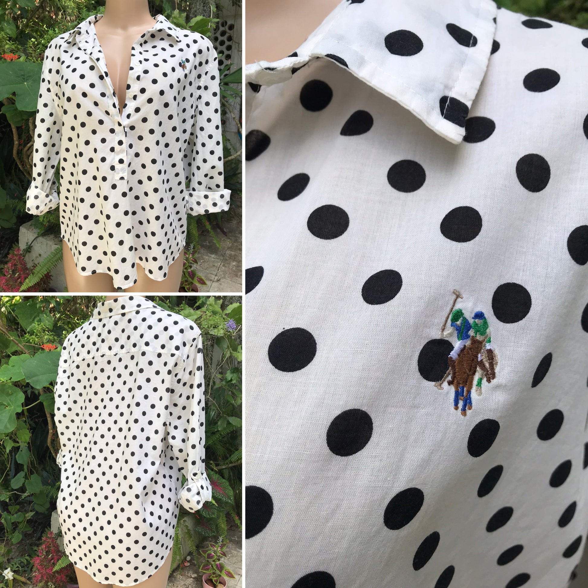 Vintage US Polo Assassin 100% cotton black polka dot button shirt,,, /XL...