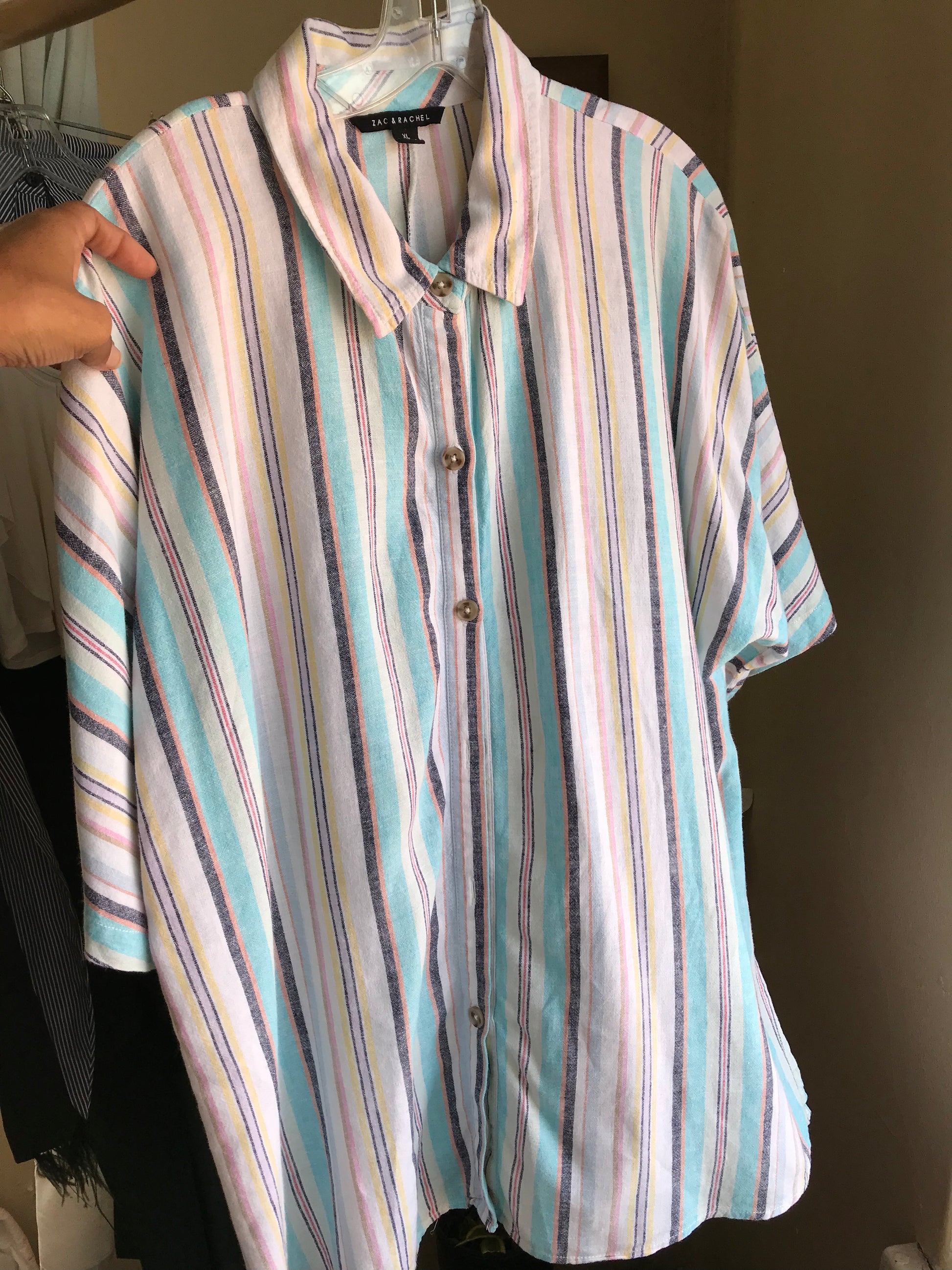 Men's linen blend candy stripe shirt retro,,, /XL ^^^