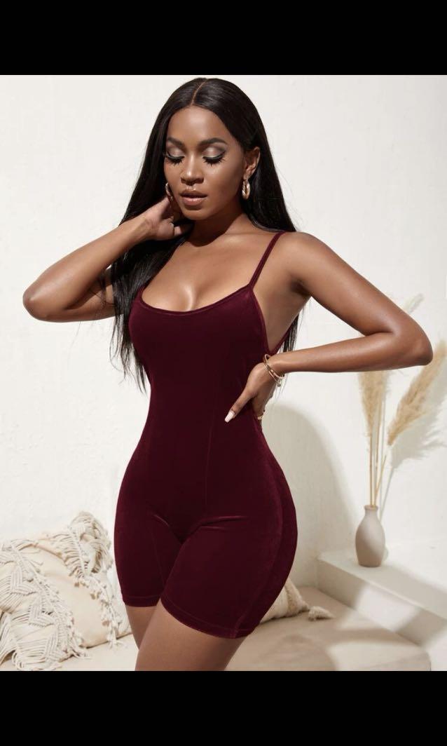 SHEIN red velvet romper sexy ~~~ M – Thrift Nature Closet Ja