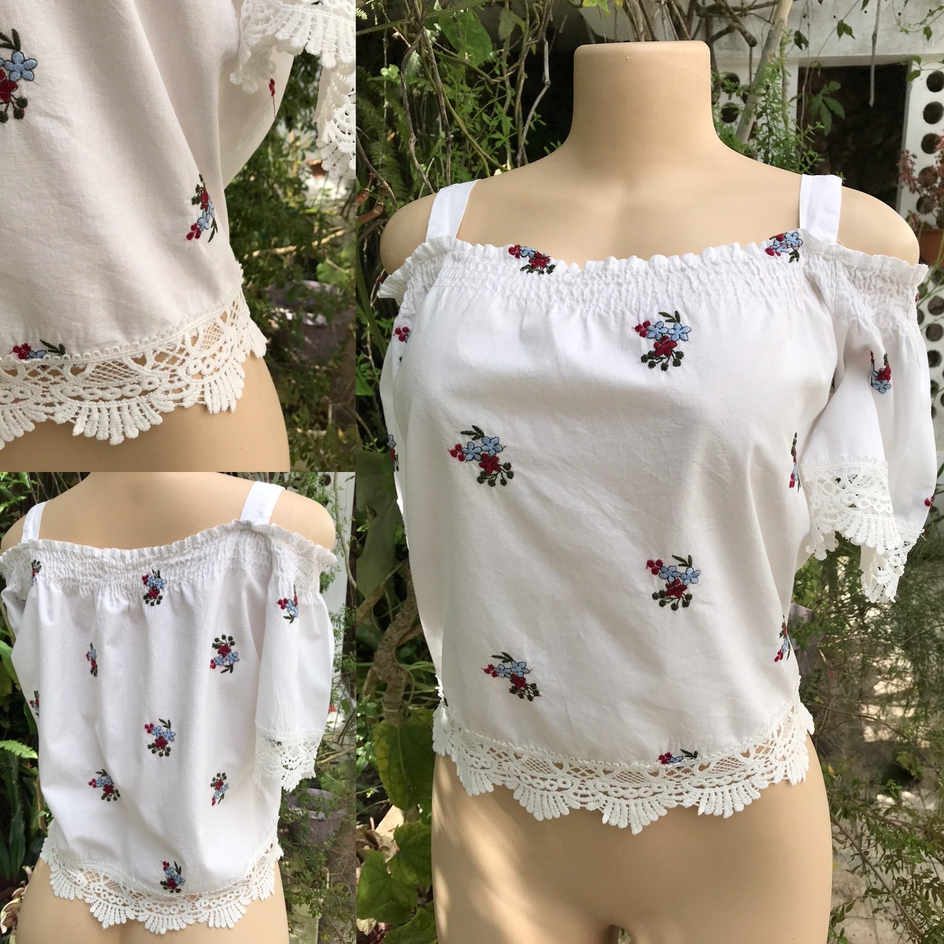 White Embroidery Det Crochet Cold Shoulder Top
