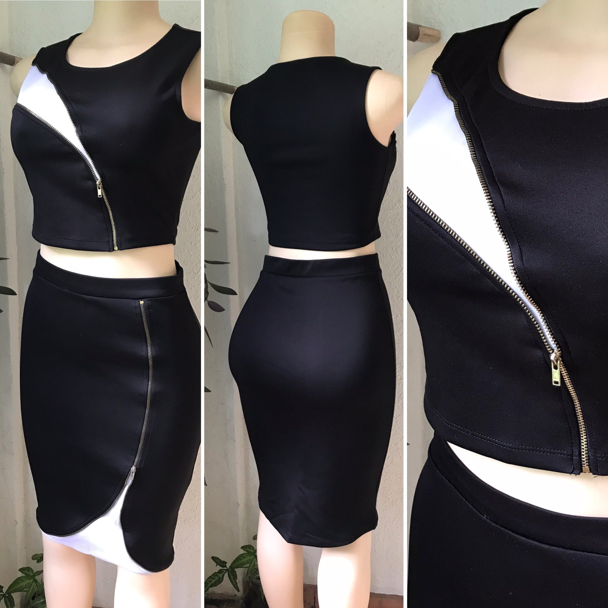 Black & White Statement Zip Skirt Set
