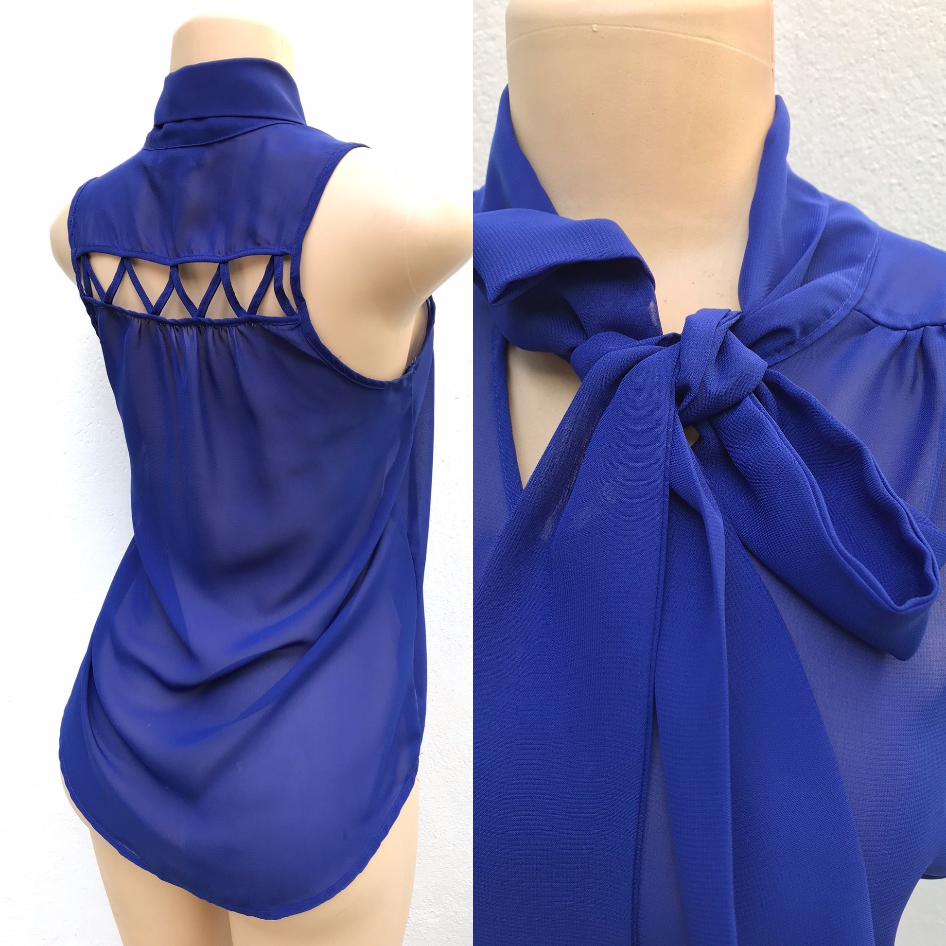Cobalt Blue Sheer Tied High Low Blouse