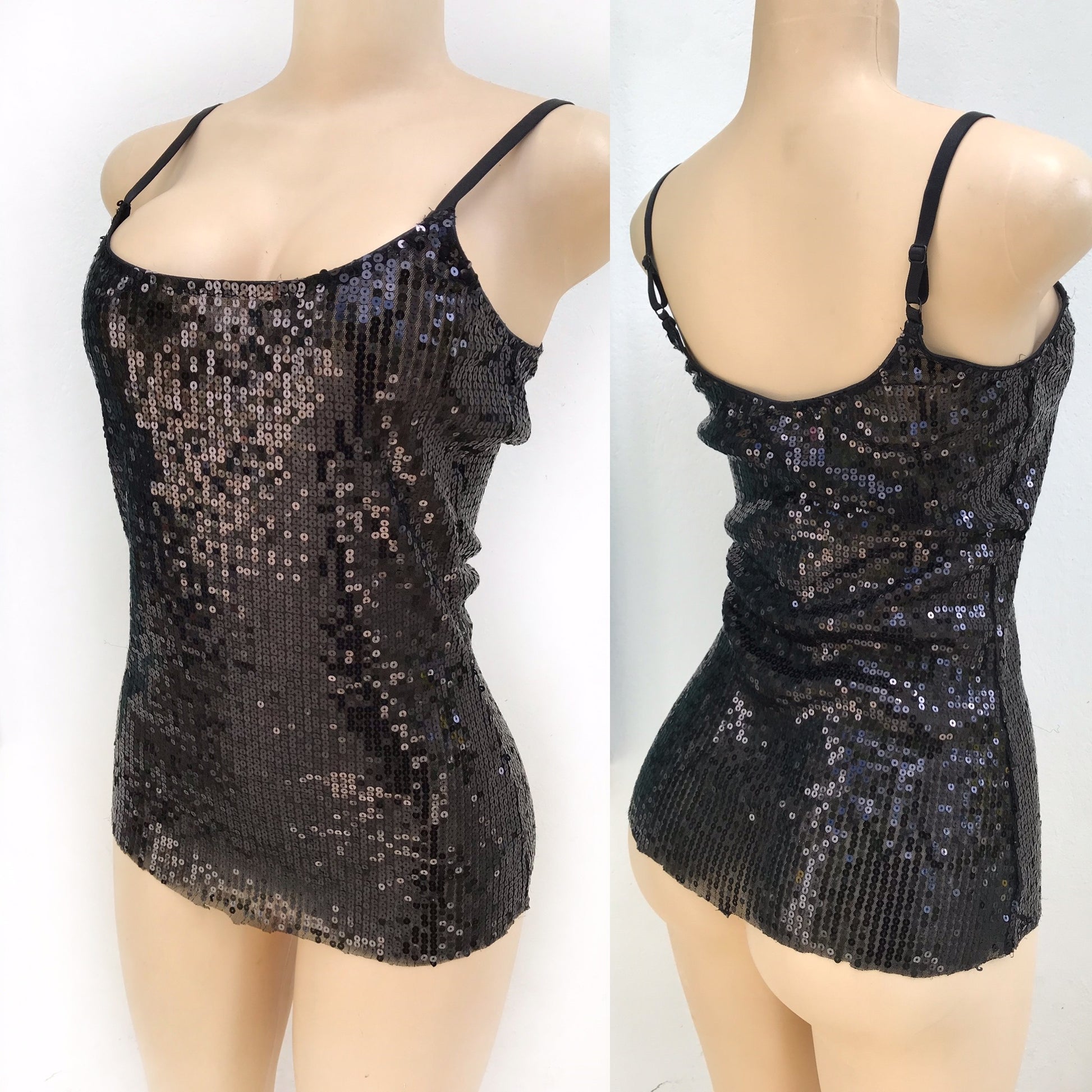 Black Sequin Spaghetti Strap Top Adjustable