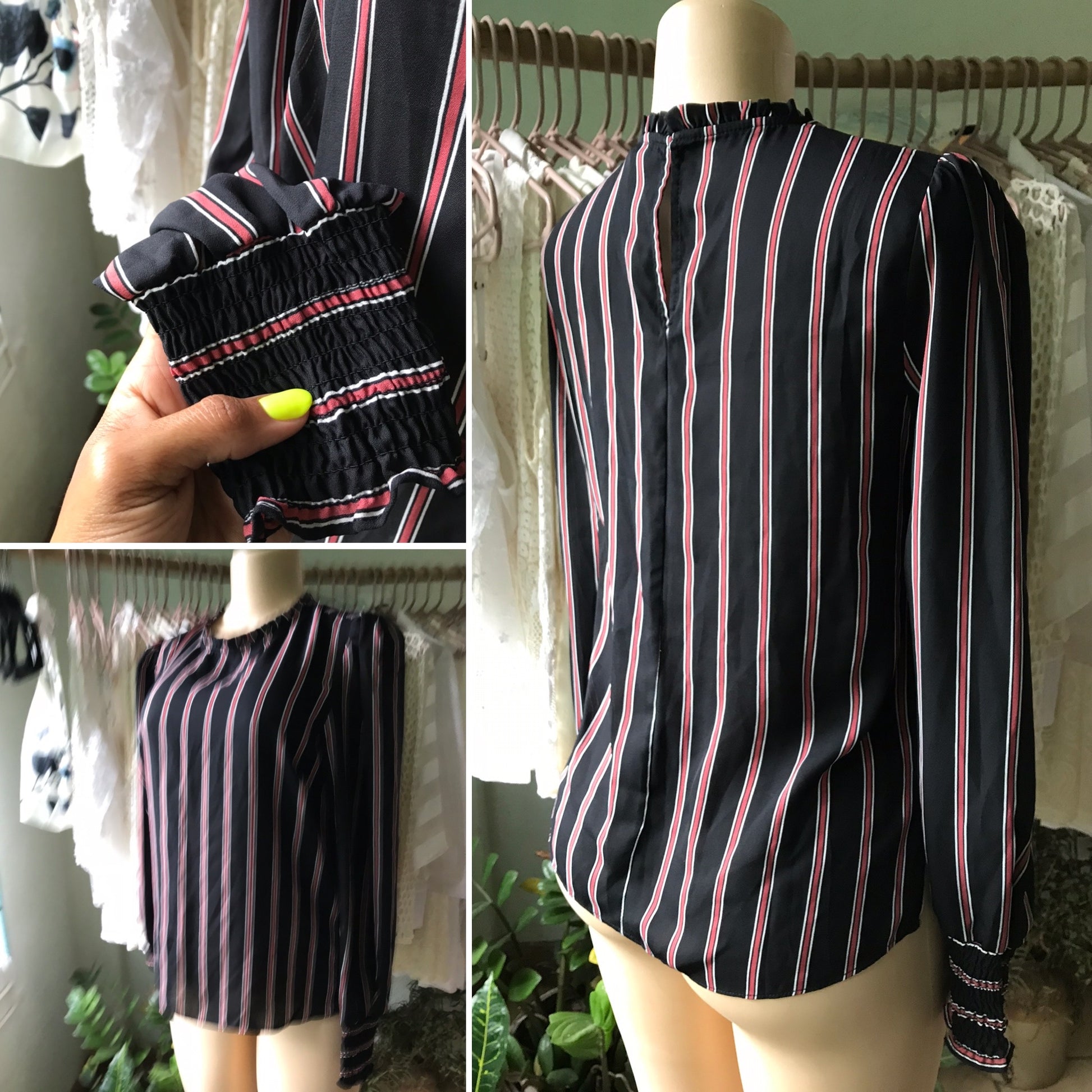 Cuffed Stripe Long Sleeve Blouse