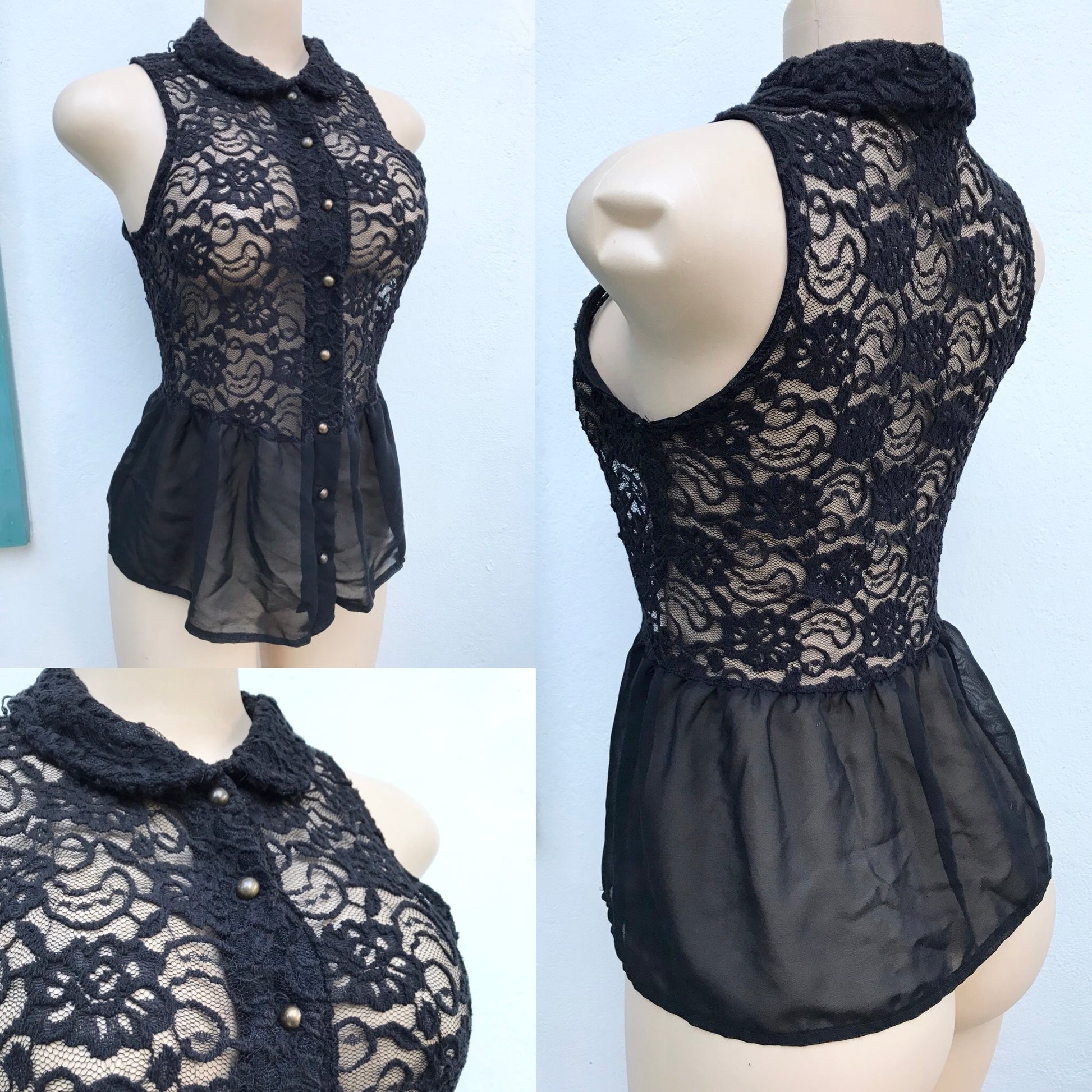 Charlotte Russe Lace Button Down Peplum Blouse