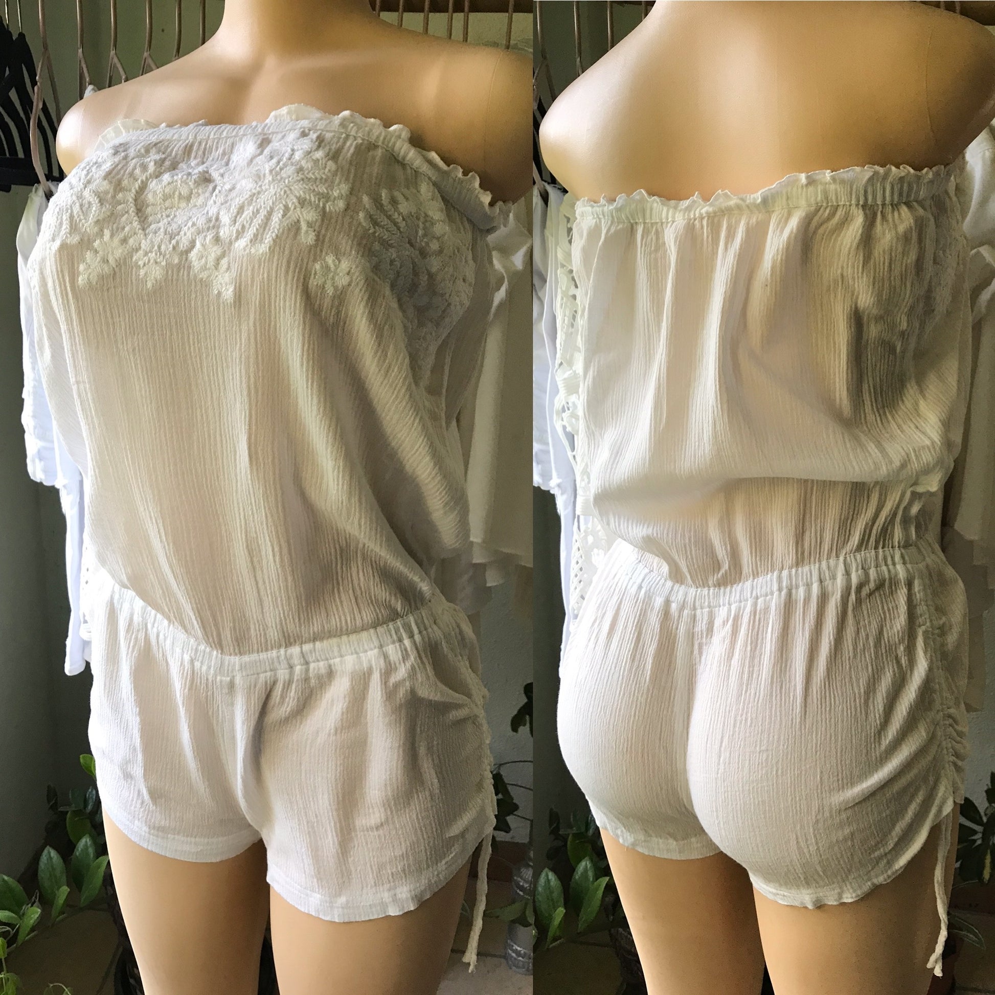 Vintage Victoria's Secret 100% Cotton White Draw String Romper