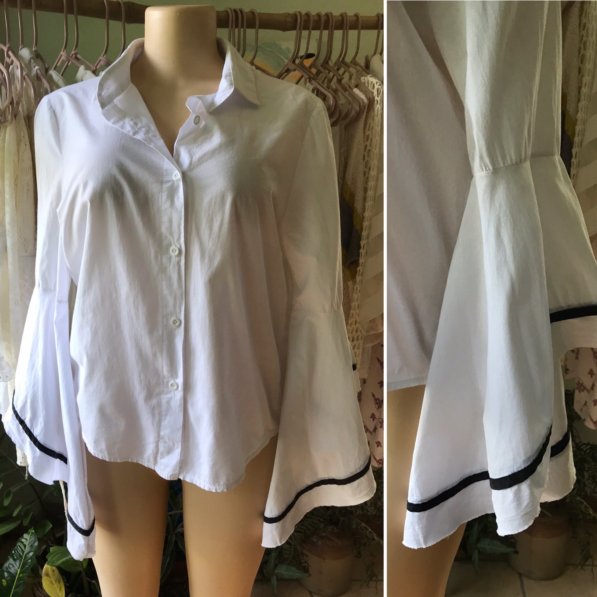 White Bell Sleeve Statement Button Blouse