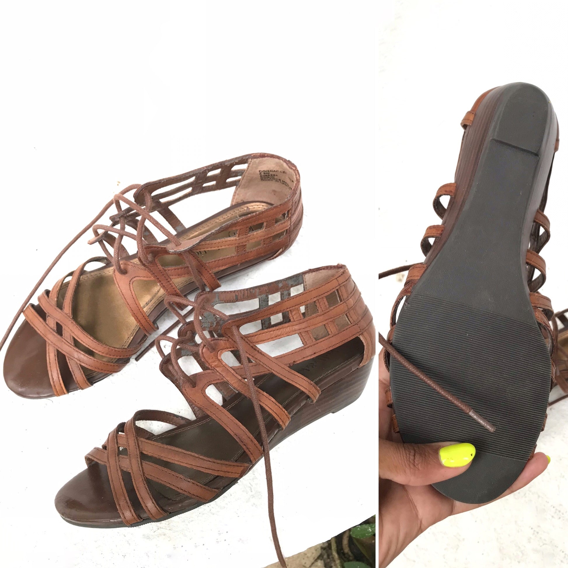 Unworn Leather Brown Wedge Sandals 8.5
