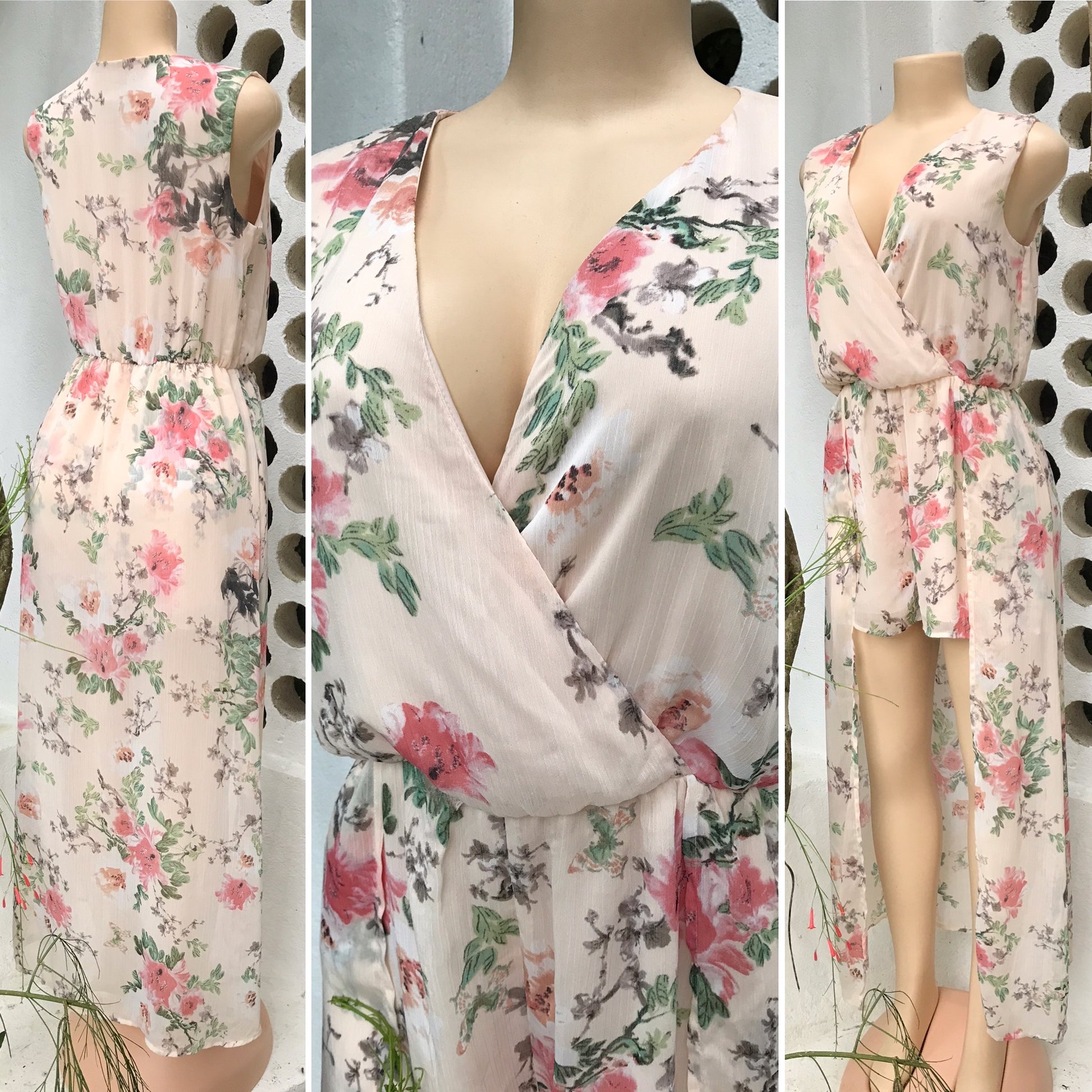 New Nude Sheer Floral Goddess Duster Romper