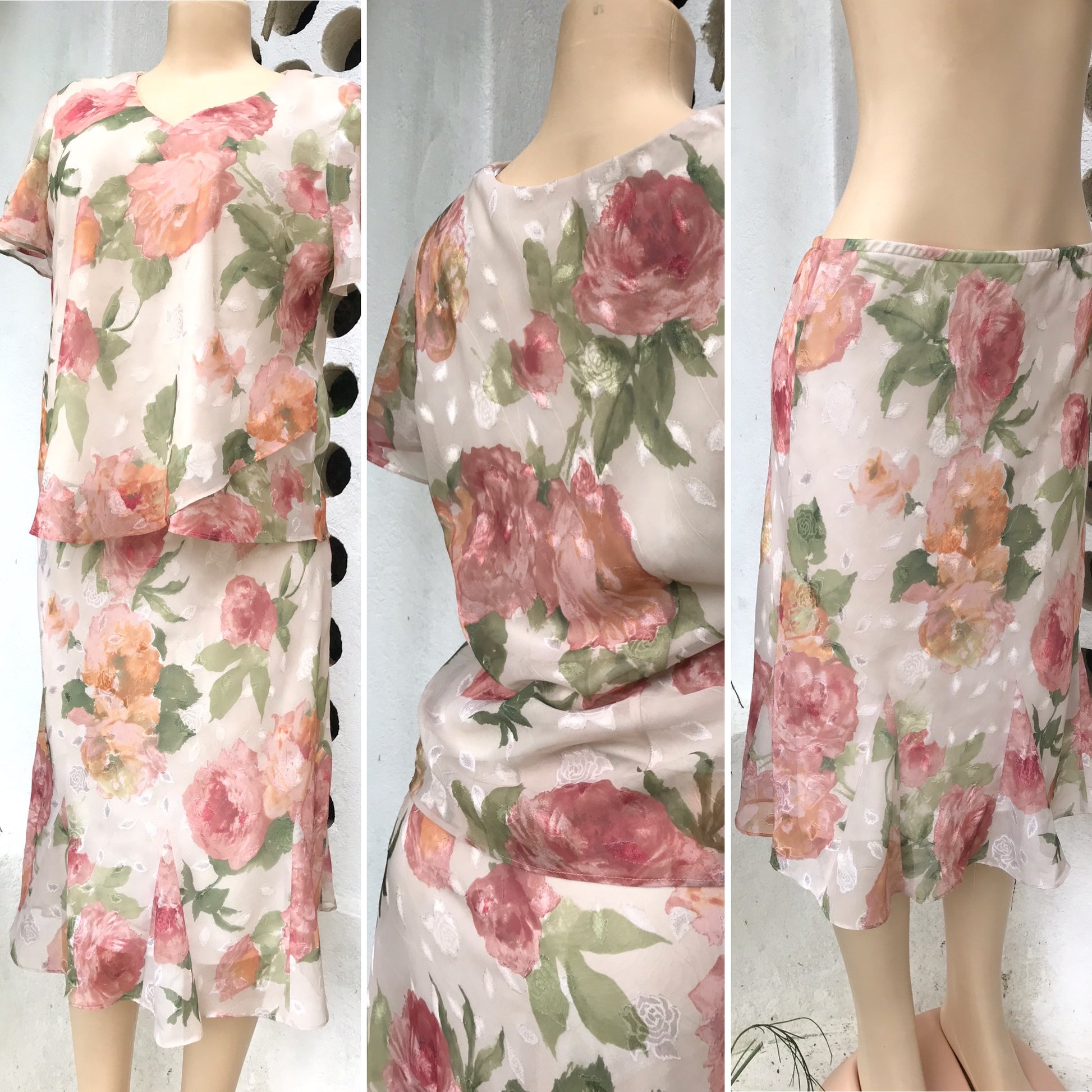 Vintage Skirt Set Peach Floral