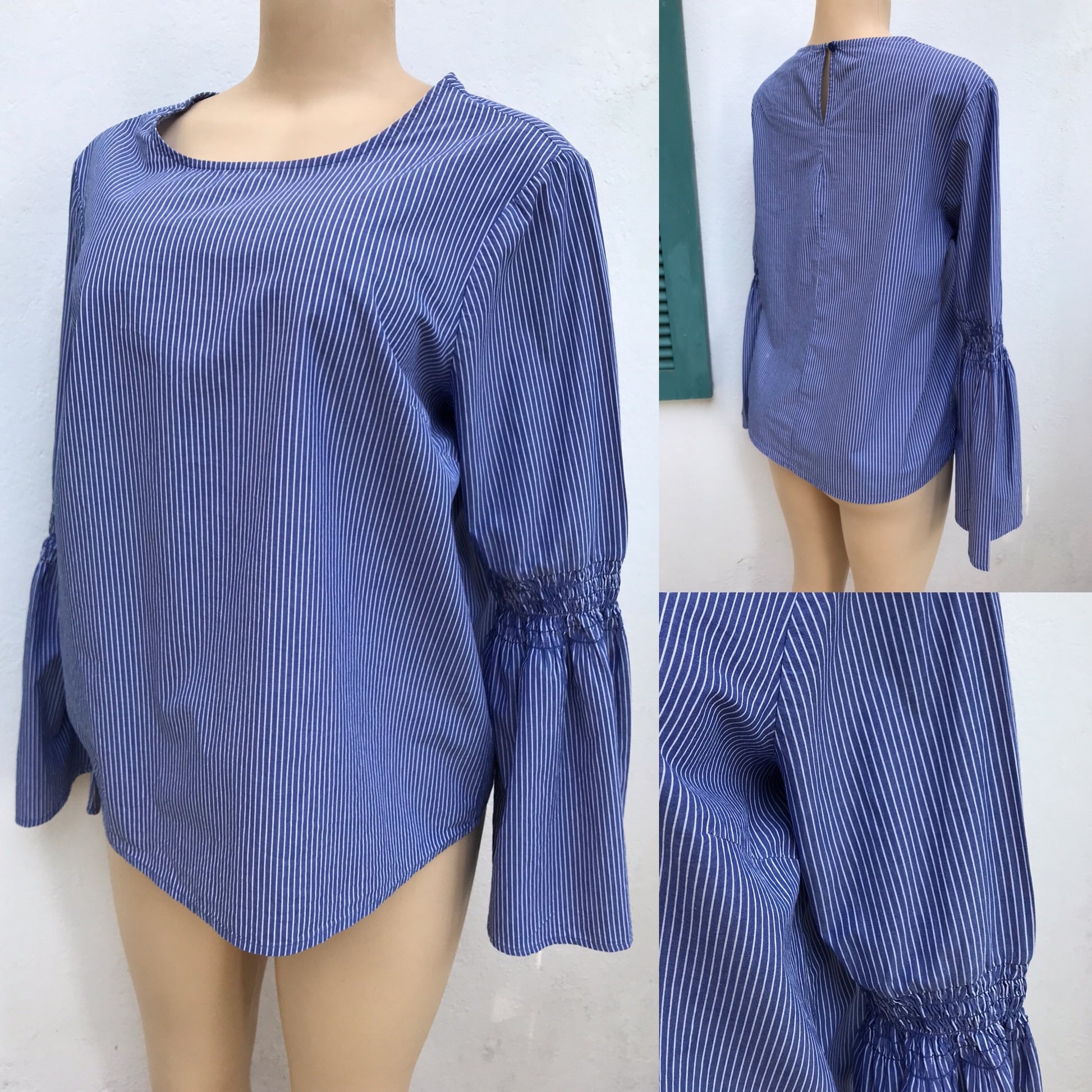 Navy Stripe Bell Sleeve Blouse