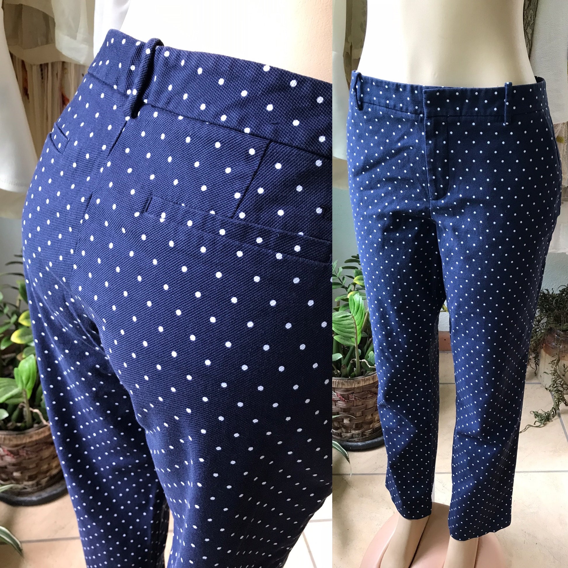 Tommy Hilfiger Navy Polka Dot Dress Pants Cotton