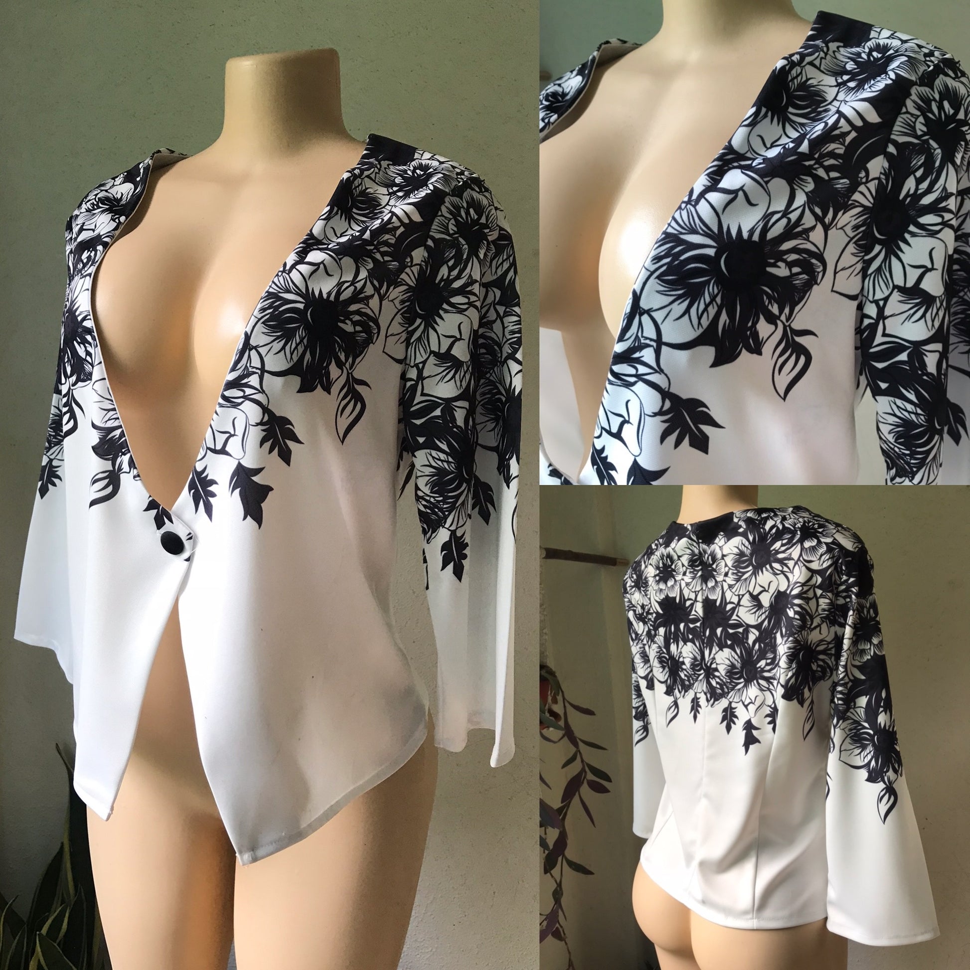 White Navy Floral Professional Jacket