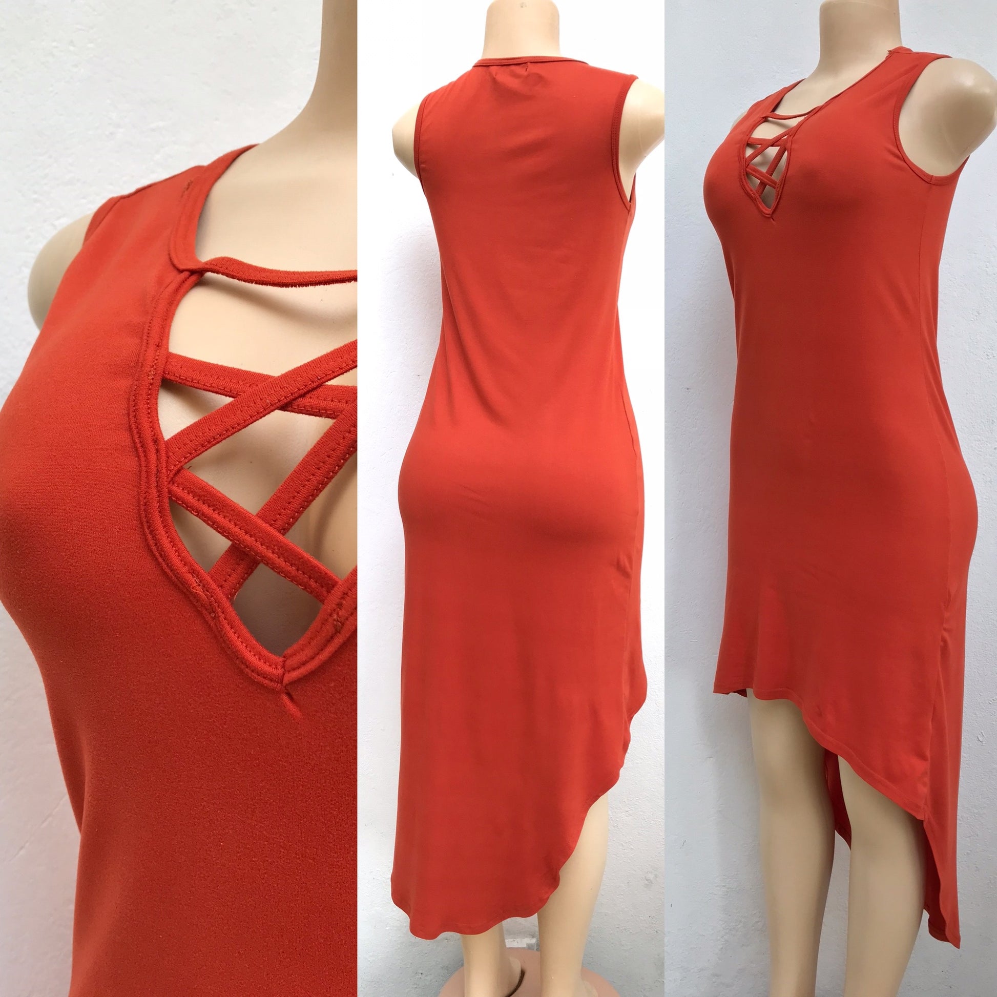 Rust Orange Soft High Low Dress