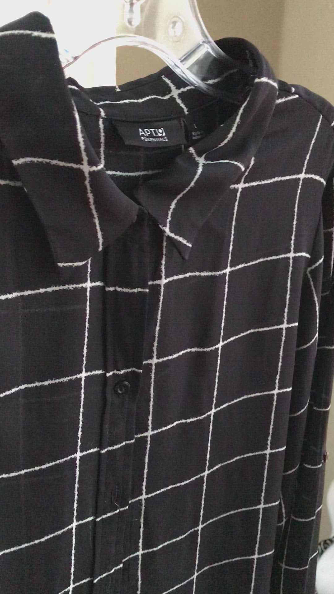Black Sheer Grid Button Blouse - L