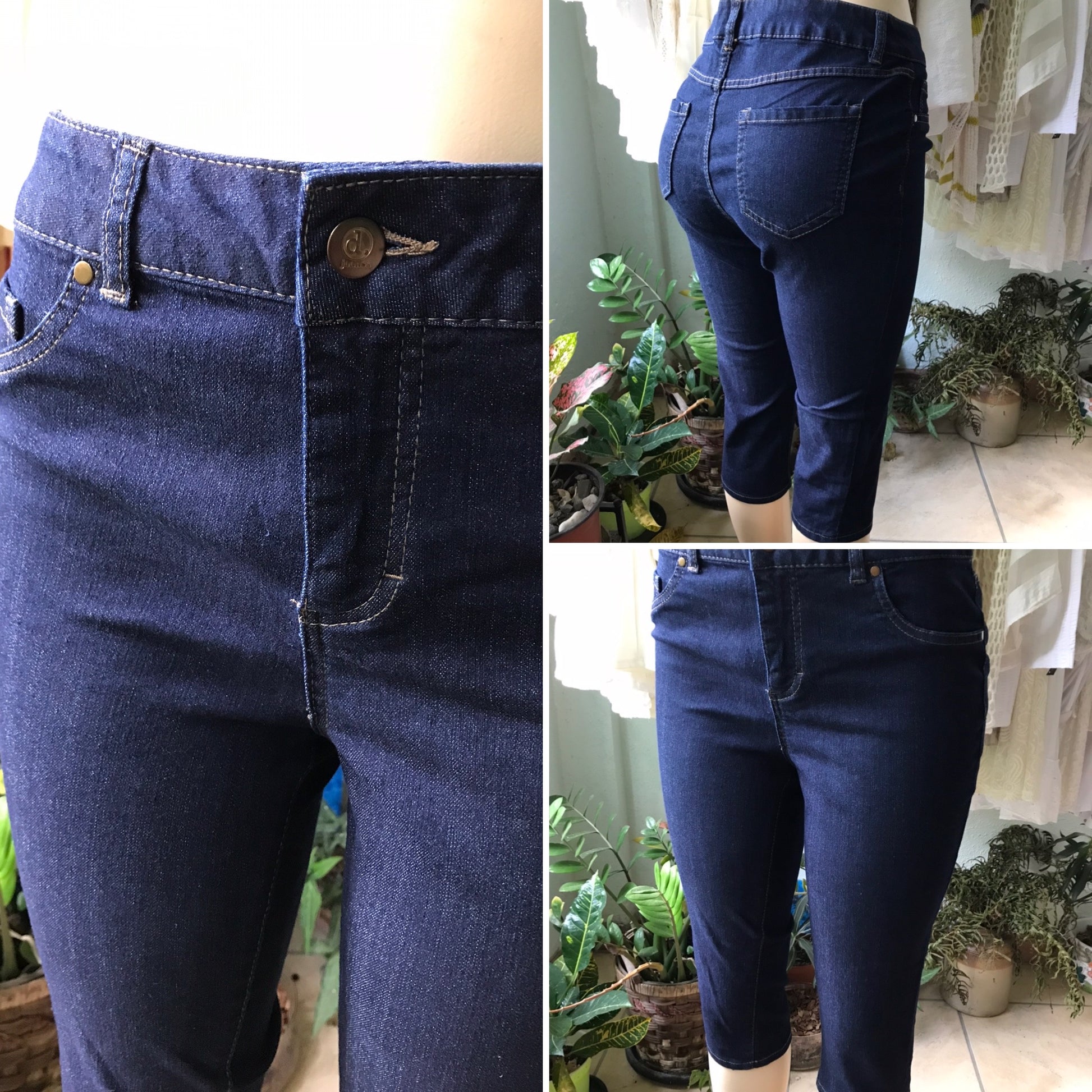New Dark Blue Cotton Capri Jeans