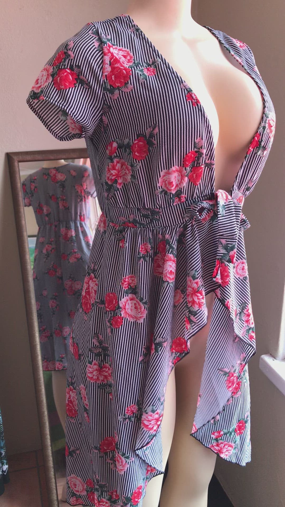 Rose Stripe kimono Dress Tied