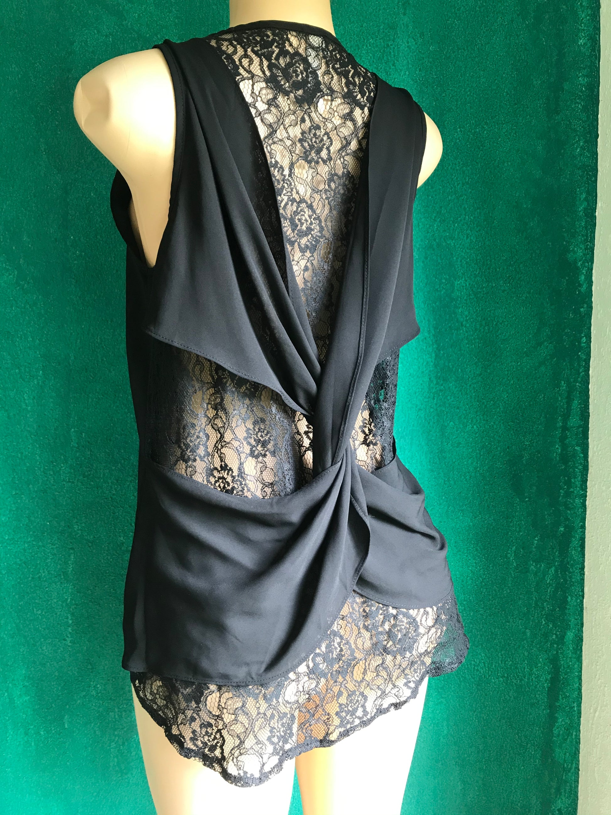 Black Sheer Blouse Lace Back Cross Detail