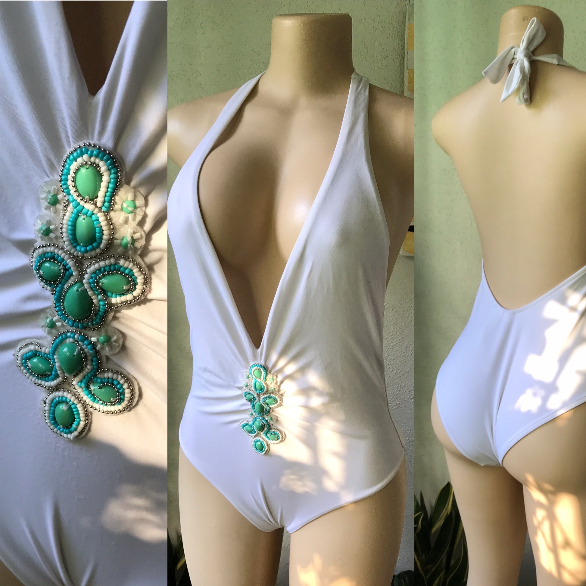 White One Piece Swim Suit Low Back