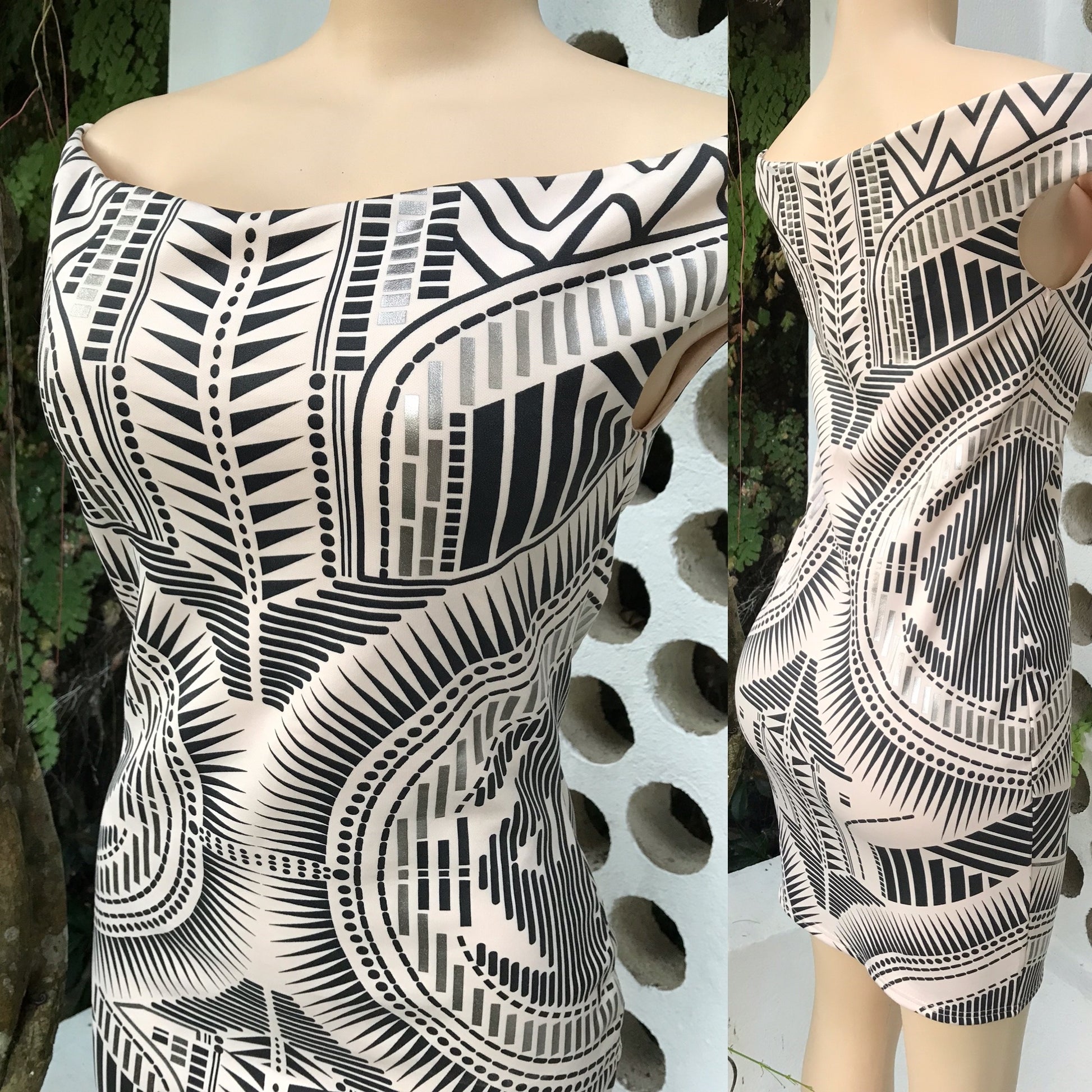 Miss Selfridge UK Silver Detail Off The Shoulder Nude Pink Bodycon Dress