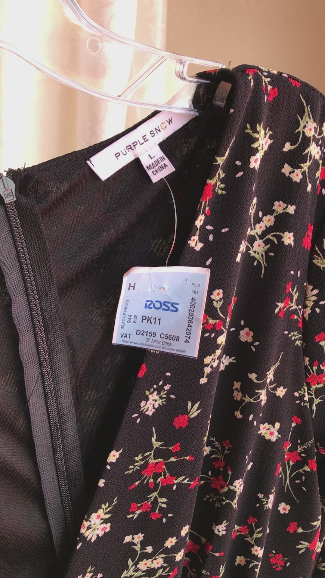 NEW Black Floral Long Sleeve Dress -L