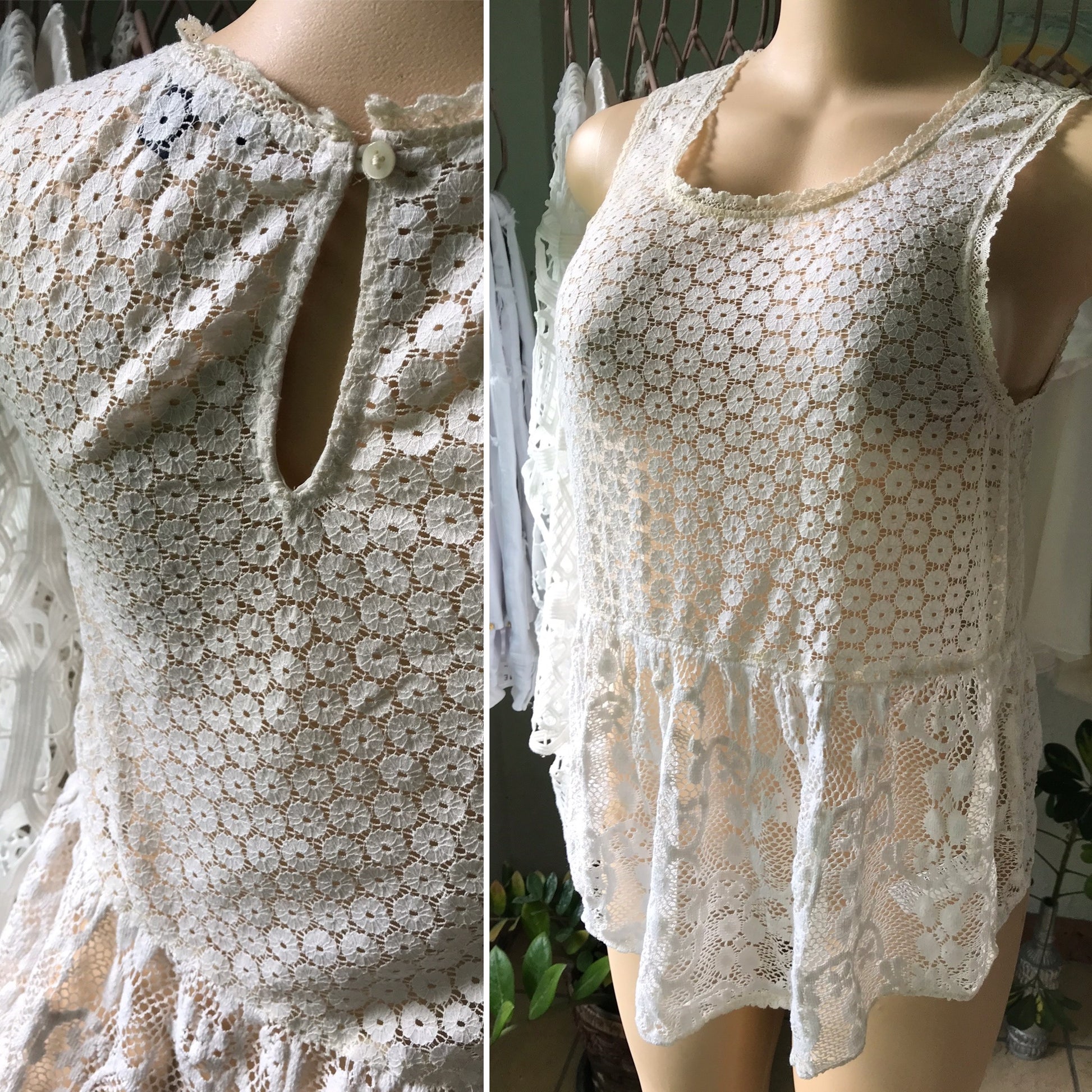 American Eagle Outfitters Cream Lace Sleeveless Top
