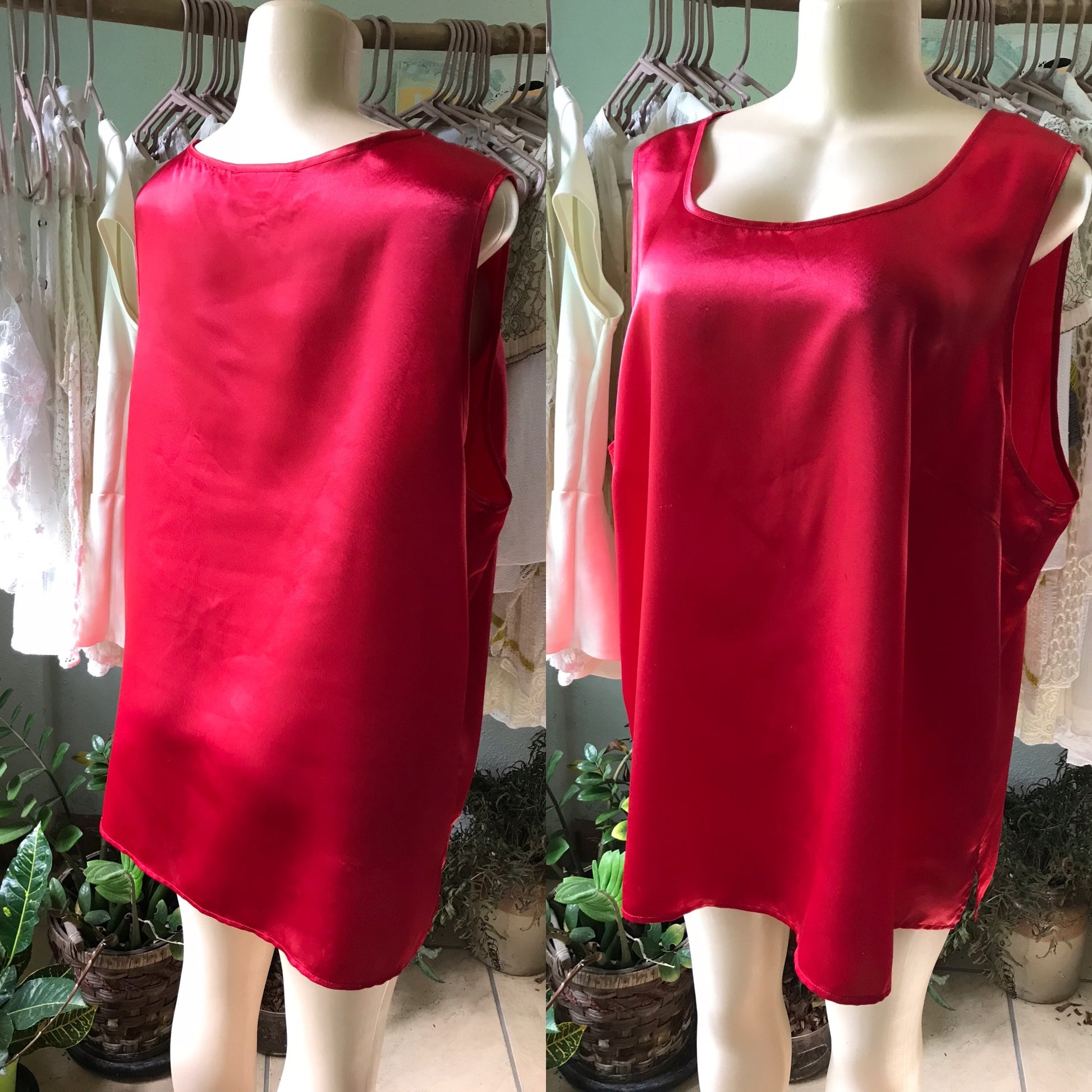 PLUS Red Silky Sleeveless Blouse
