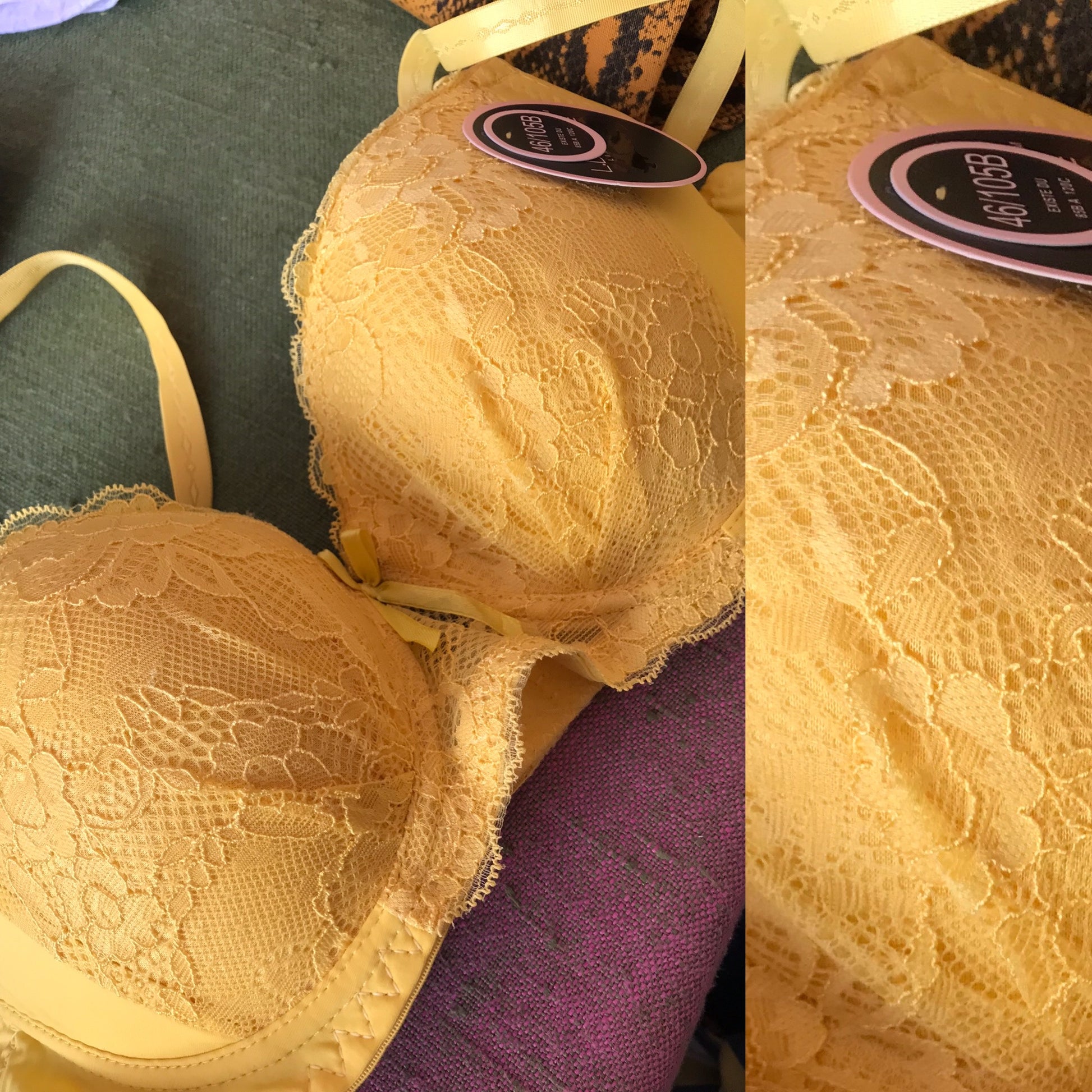 New Yellow Lace Bra Size 36B
