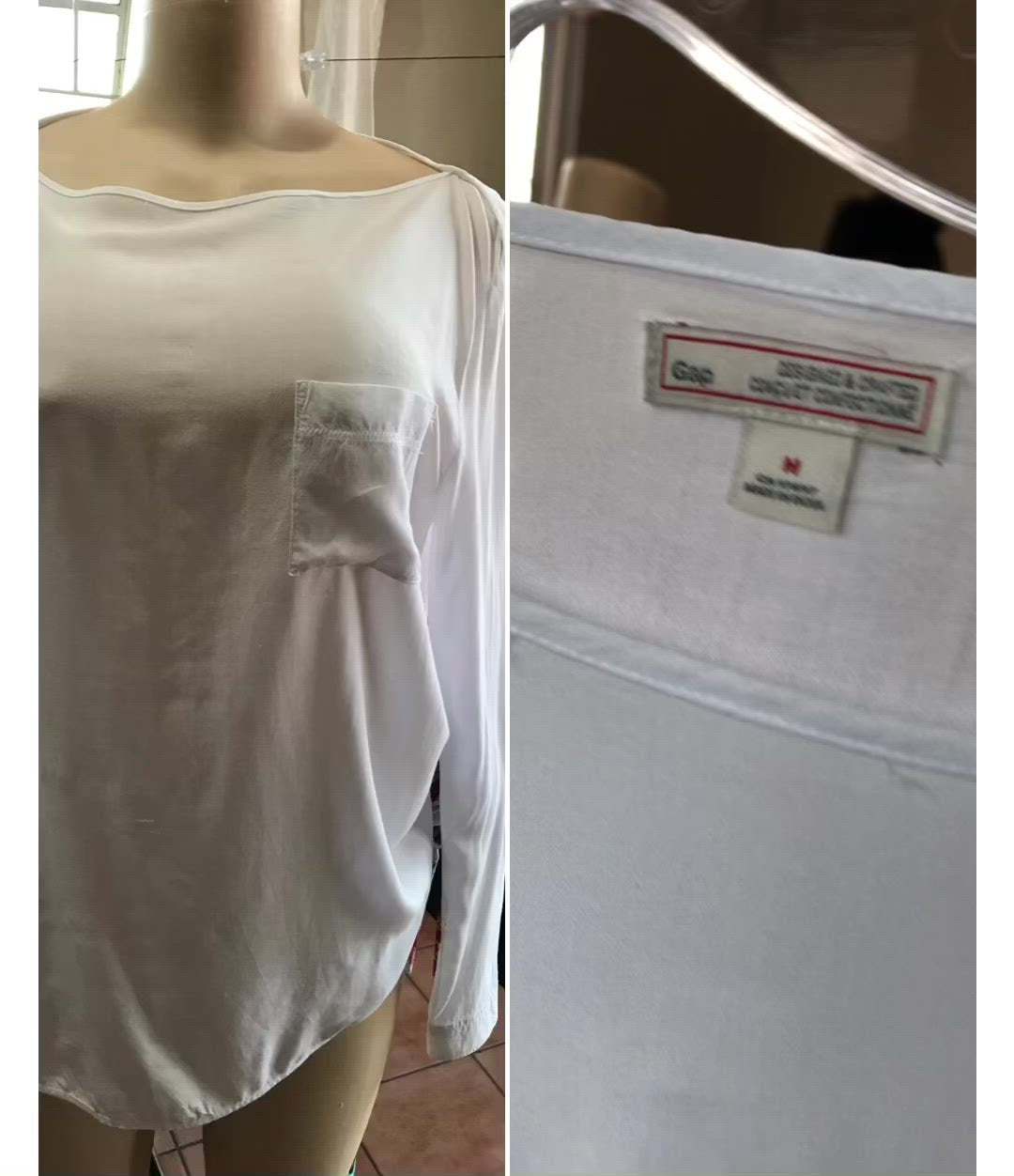 GAP White Wide Neck Lightwear Blouse Long Sleeve - M