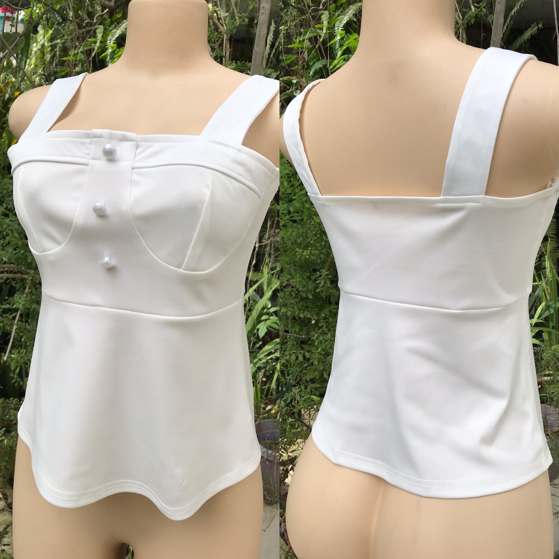 Shein Stretchy White Babydoll Blouse Buttons