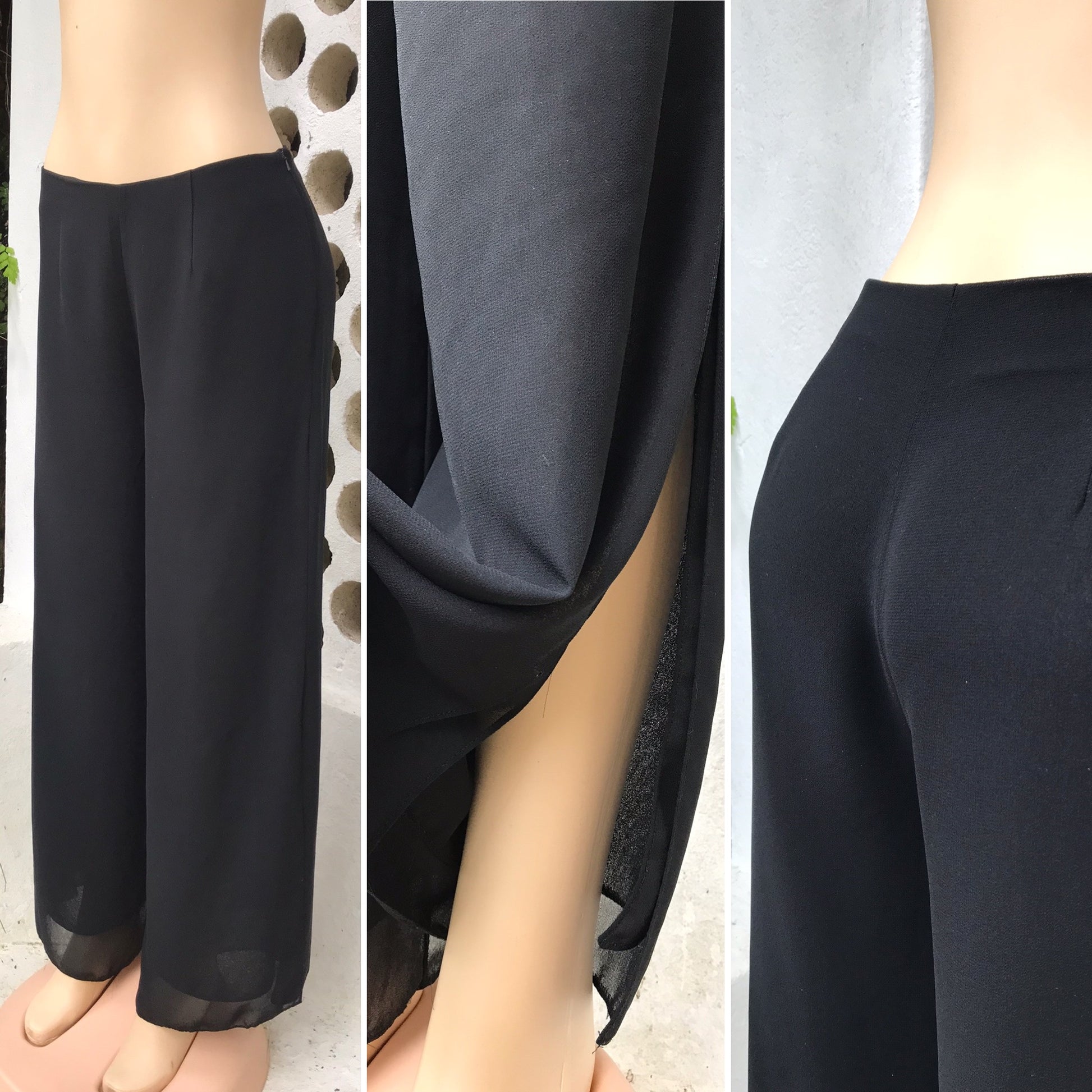 Black Sheer Slit Leg Elegant Pants High Waist