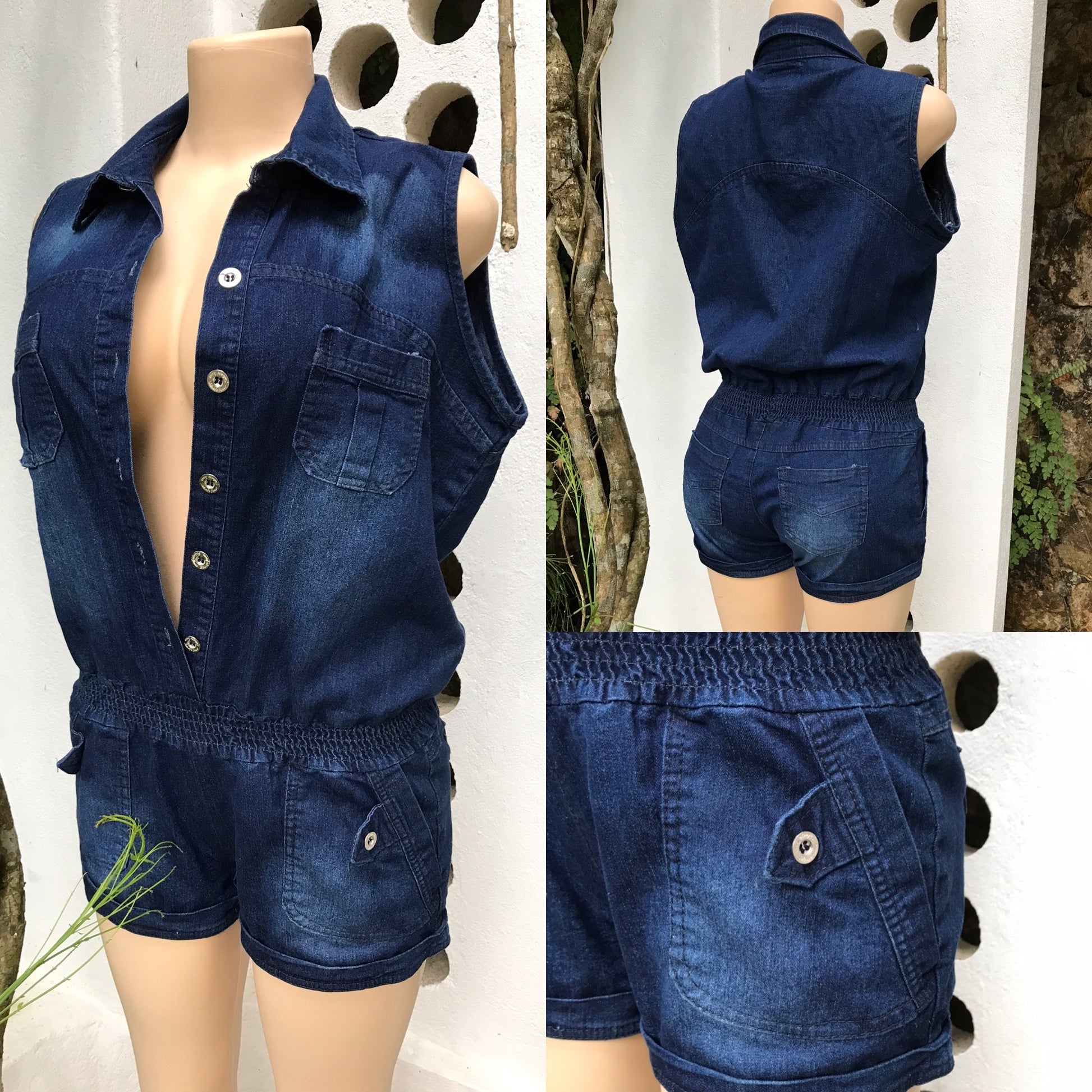 New Classic Denim Romper Button Down