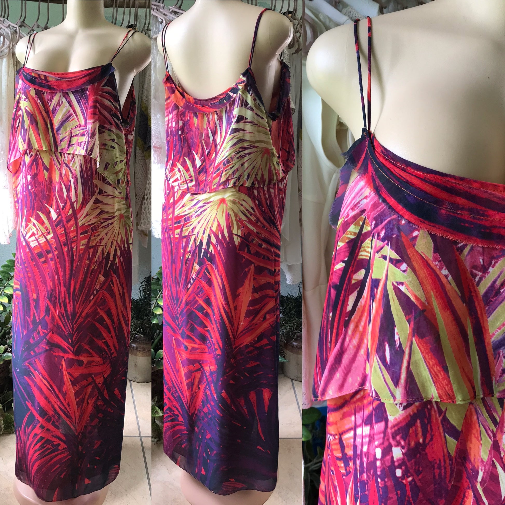 PLUS Retro Autumn Colour Sheer Maxi Dress