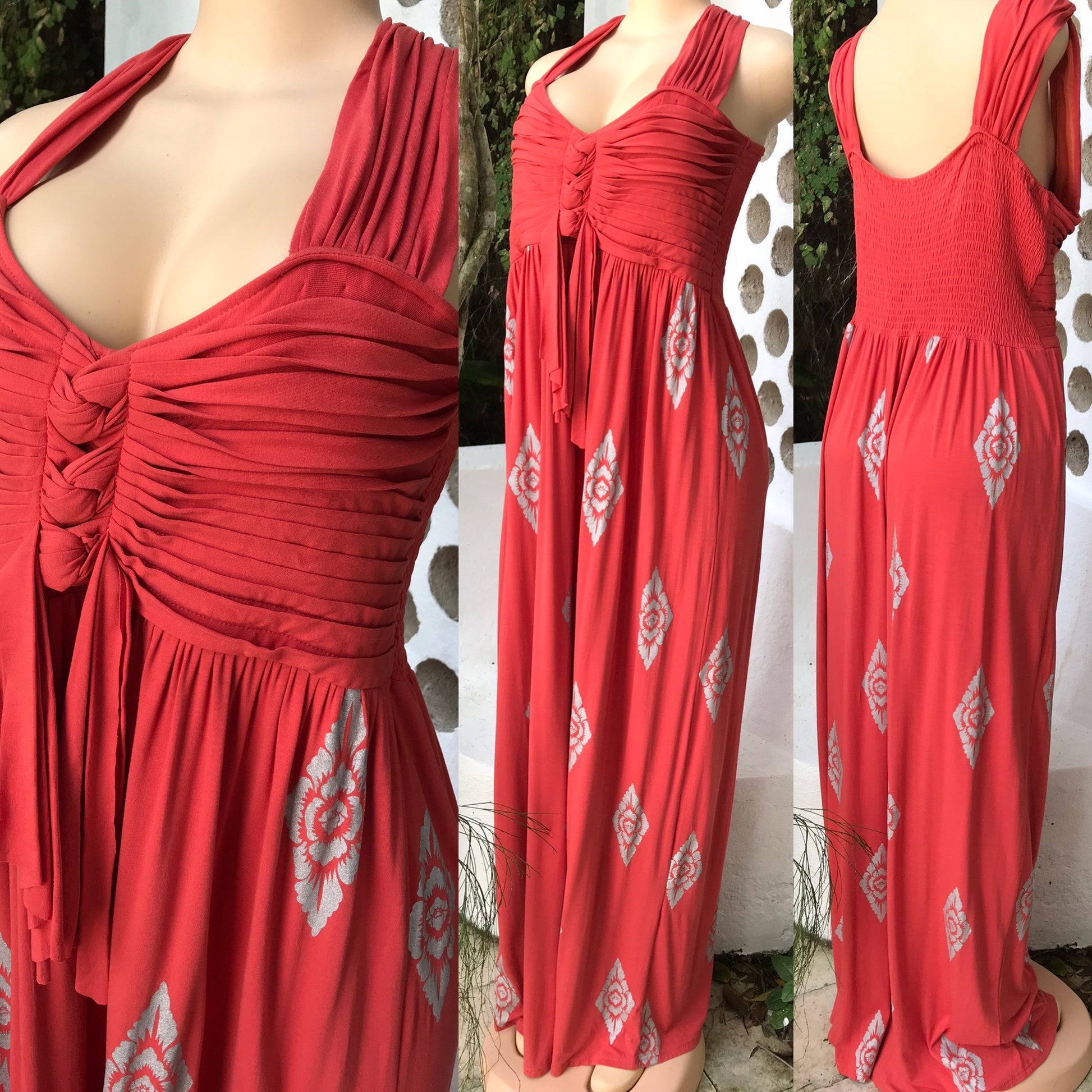 PLUS Orange Maxi Dress Silver Flowers