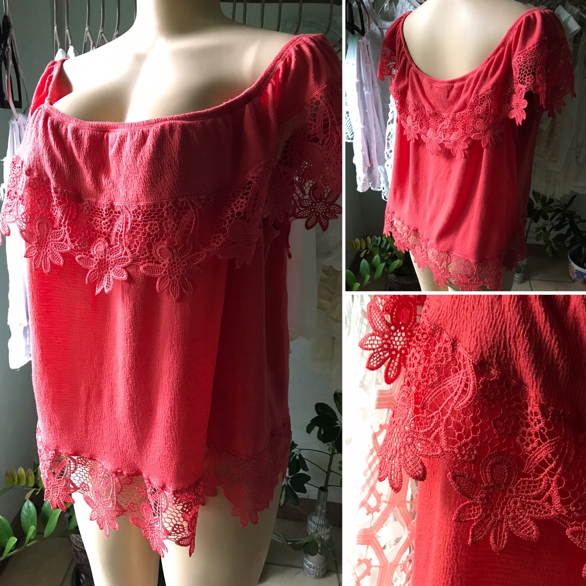 PLUS Soft Orange Large Crochet Blouse Off Shoulder