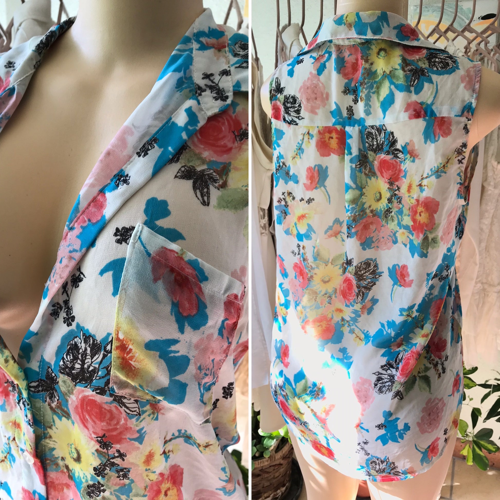 Pastel Floral Sheer Sleeveless Blouse