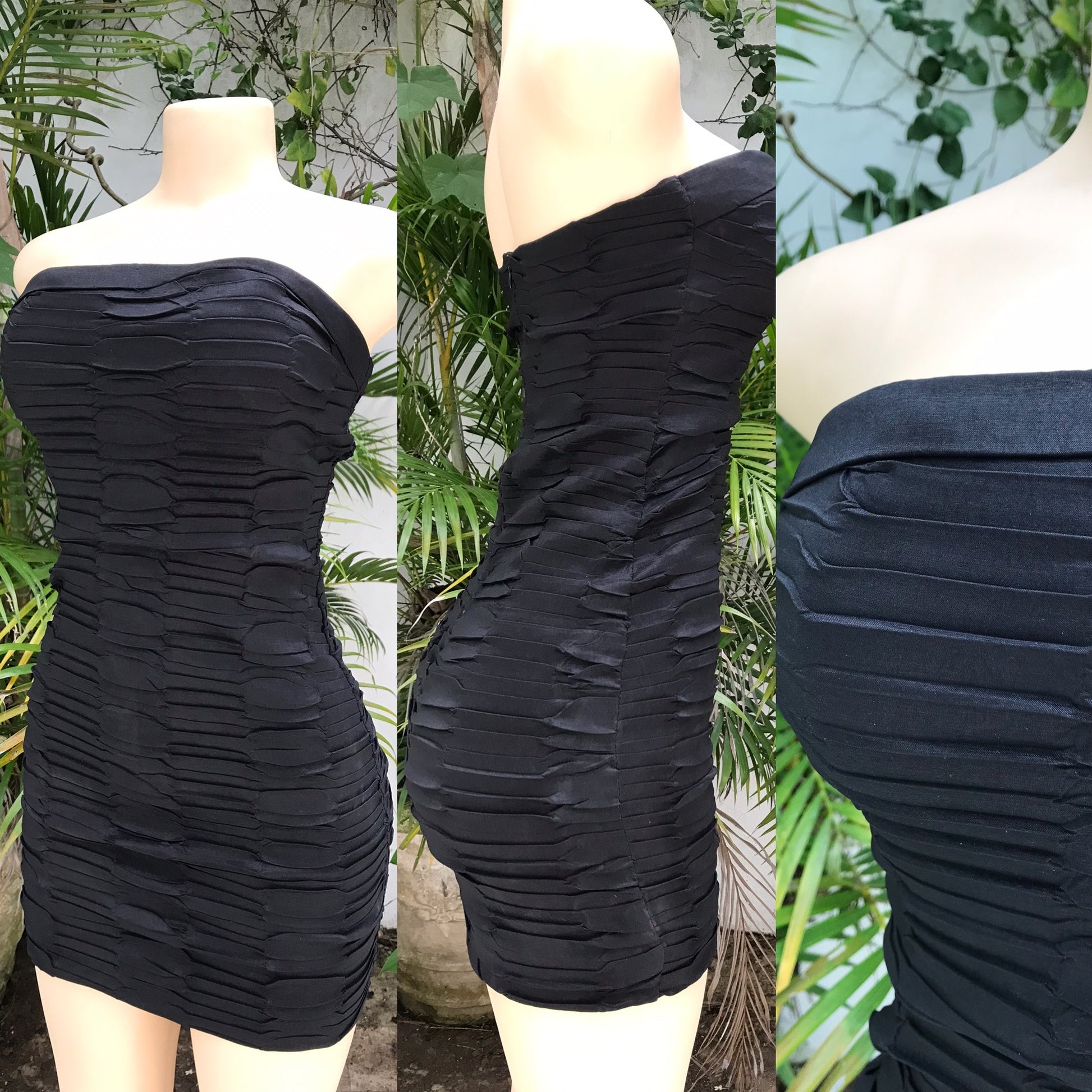 Black Ruche Strapless Cocktail Dress