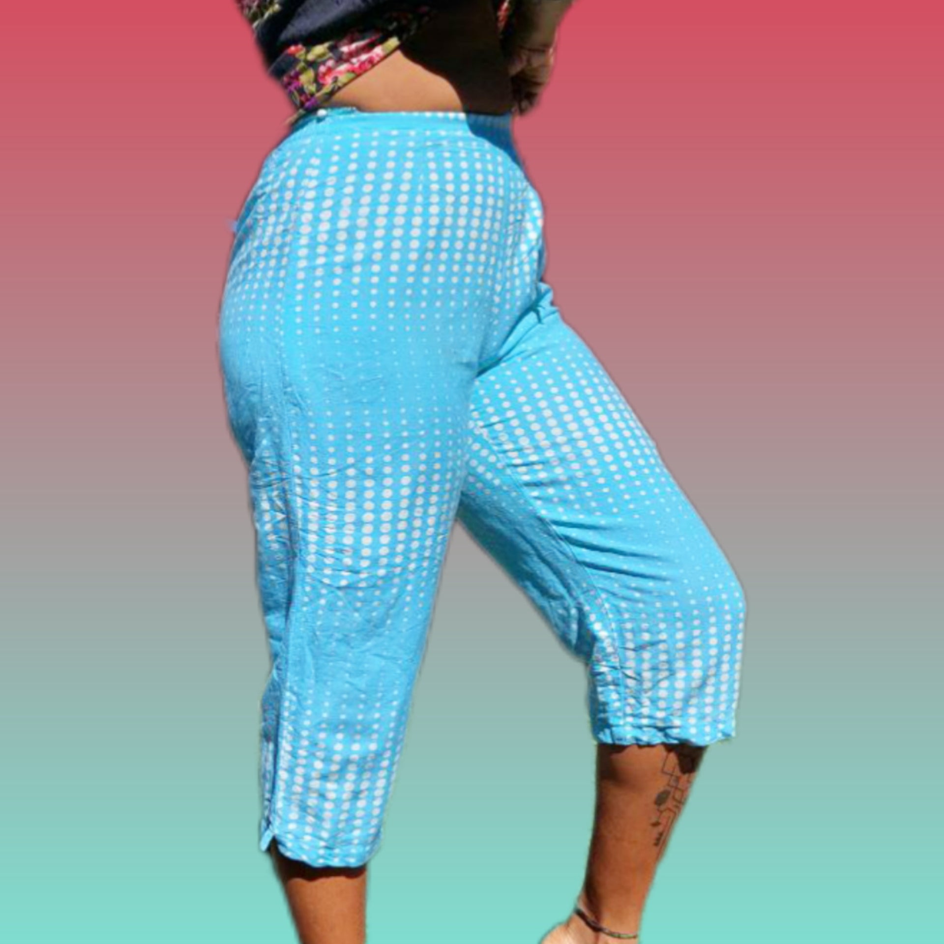 Vintage Blue Stippled High Waist 3/4 Pants - M :::