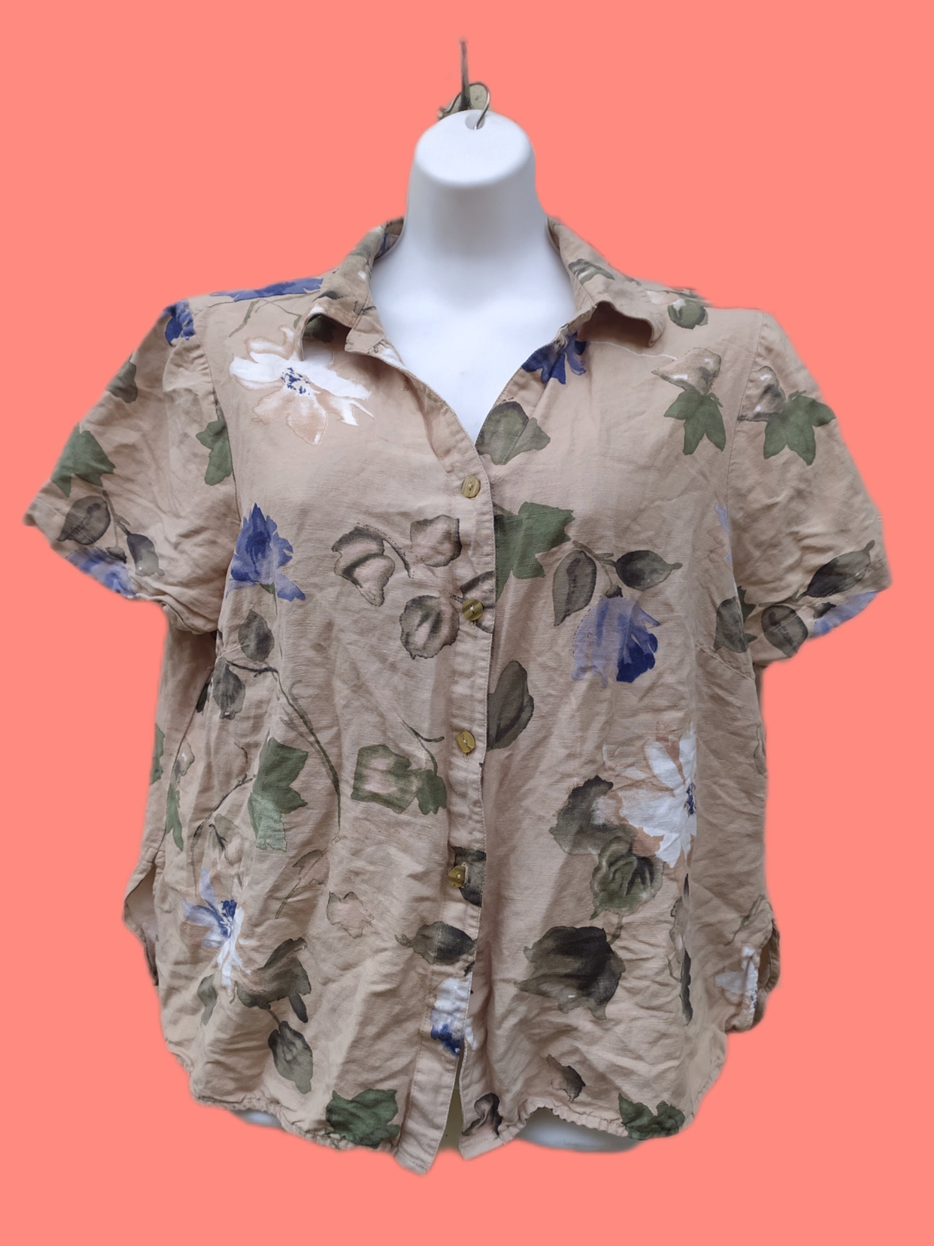 Vintage Floral Print Button-Down Top - 14/16